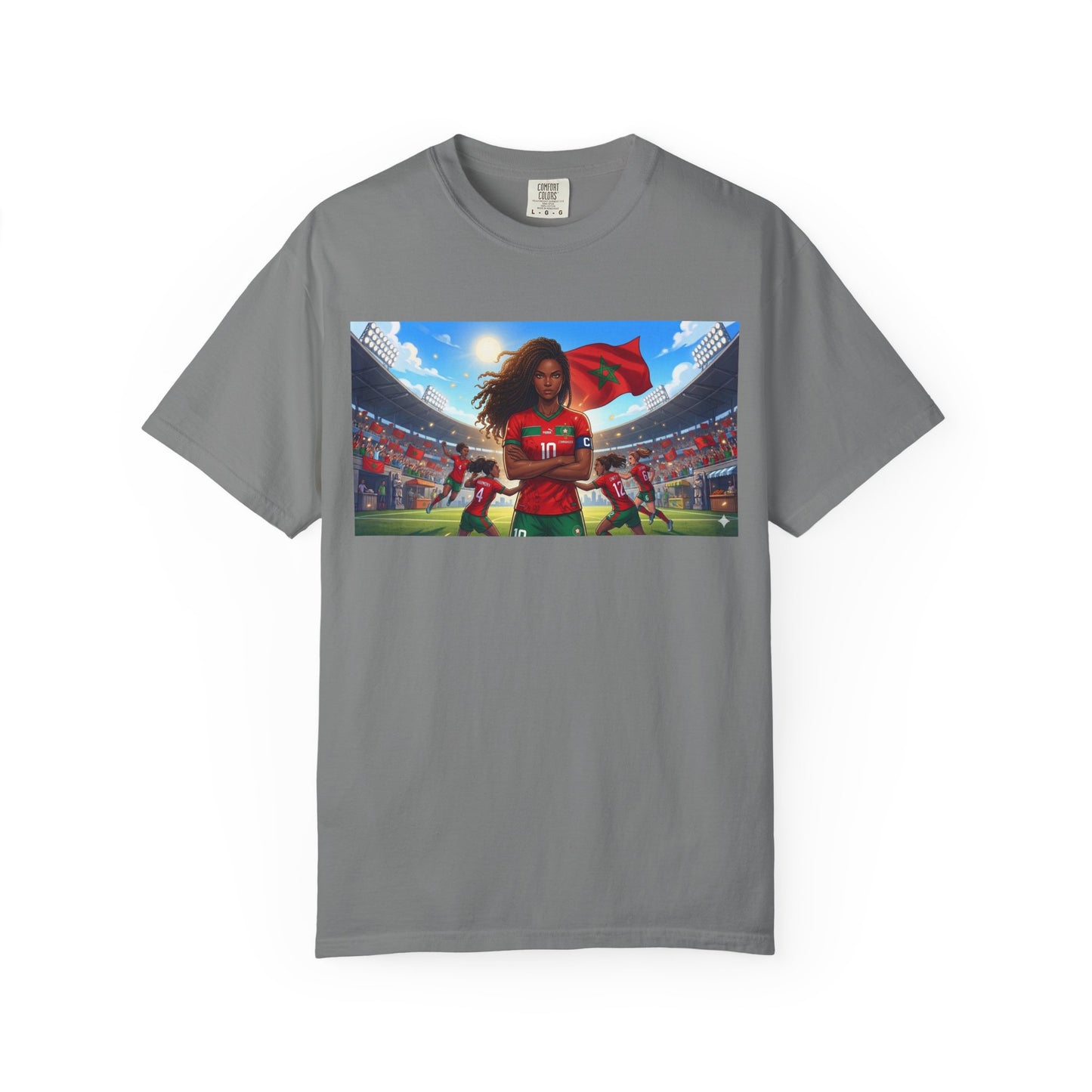 Morocco Soccer Champion Graphic T-Shirt — Inspiring Women’s Football Stadium Design