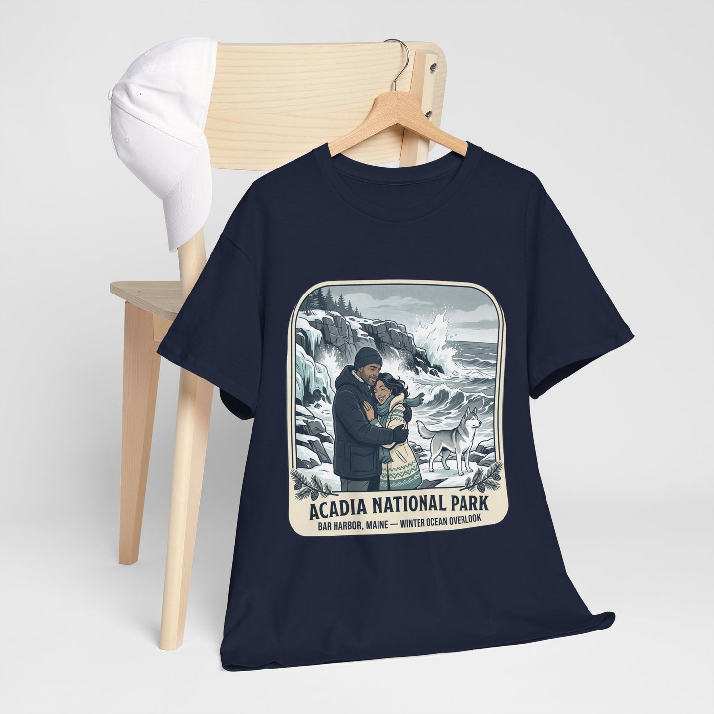 Acadia National Park Tee — Coastal Winter Couple Graphic