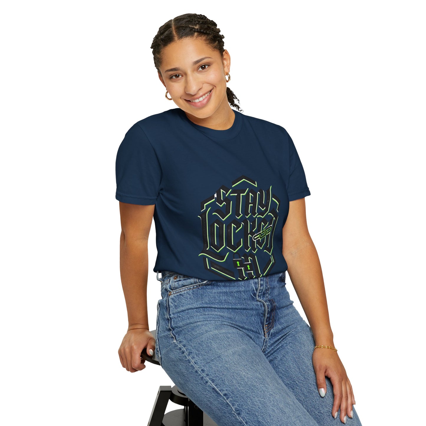 Stay Locked In T-Shirt — Bold Gothic Logo Tee