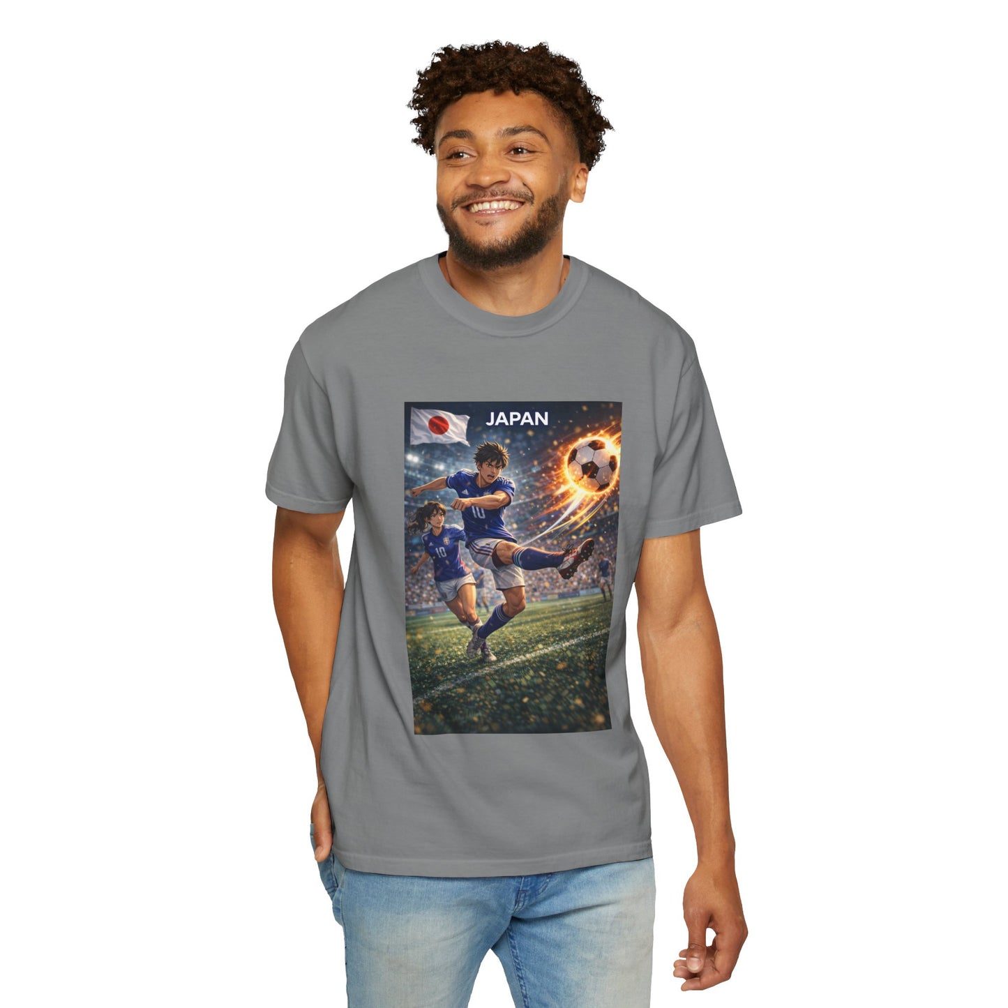 Japan Soccer Team Graphic T‑Shirt — Dynamic Football Players Design