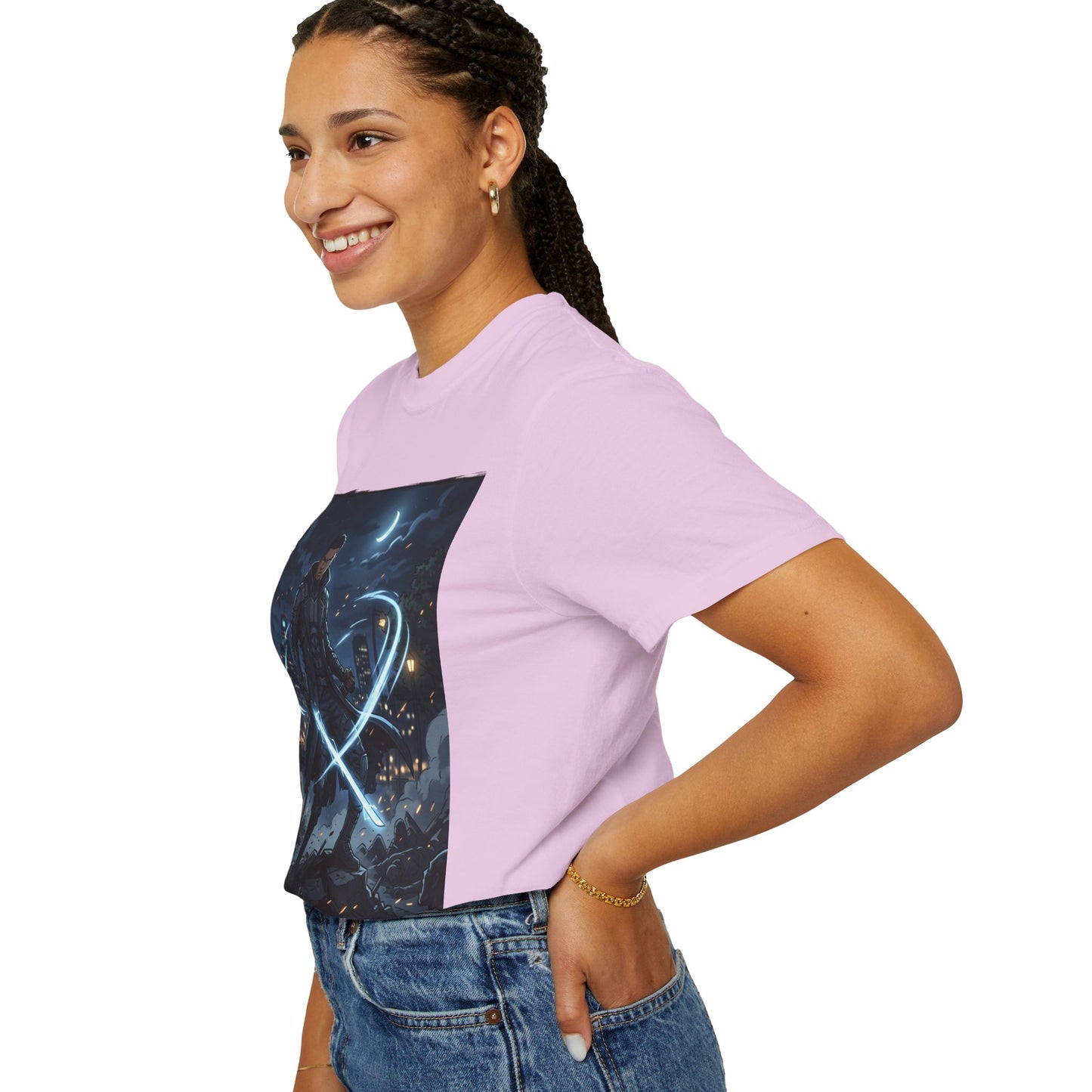 Urban Night Warrior T-Shirt — Neon Samurai Cityscape