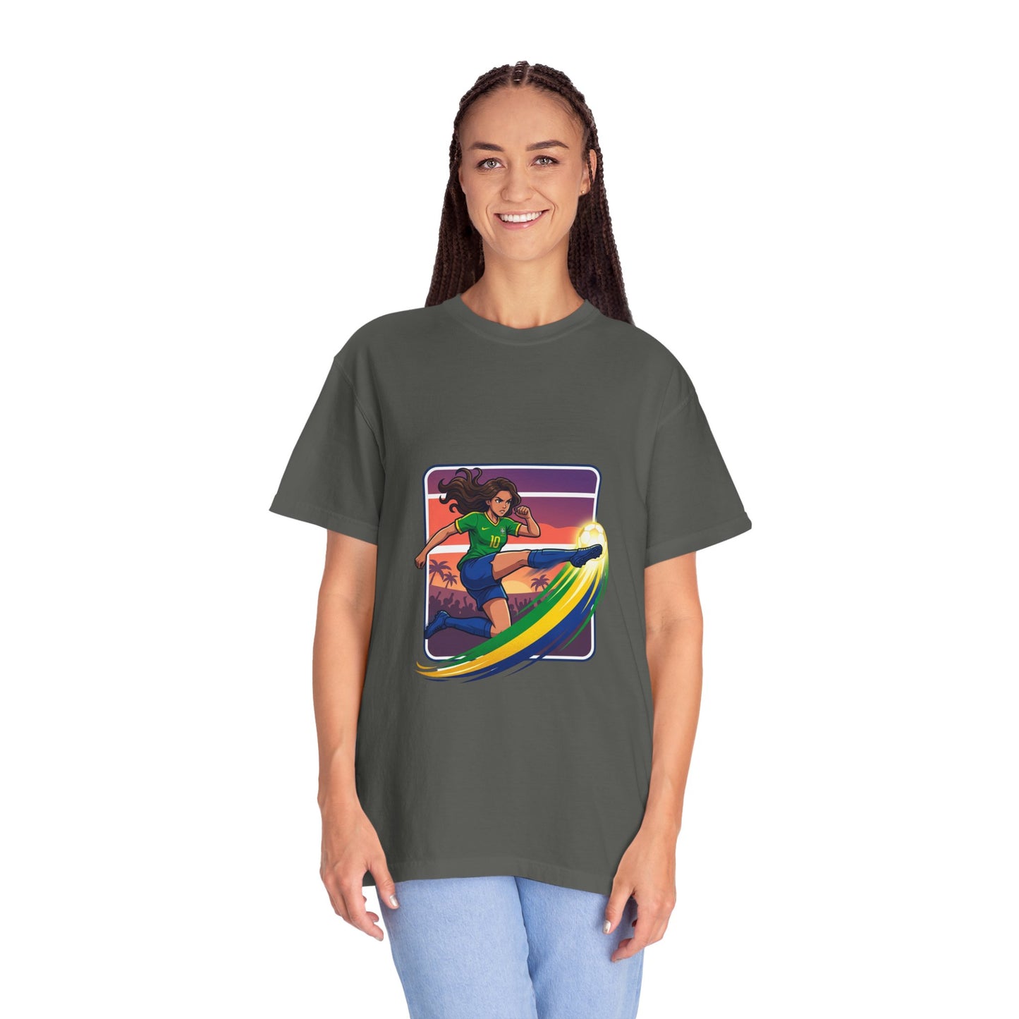 Surfing Sunset T-Shirt — Girl Surfer Rainbow Wave Graphic Tee