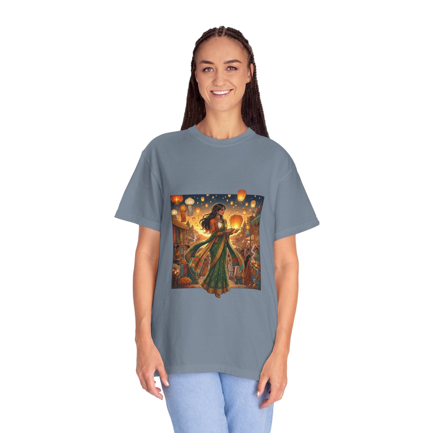 Diwali Lantern Festival T-Shirt — Indian Dancer with Floating Sky Lanterns