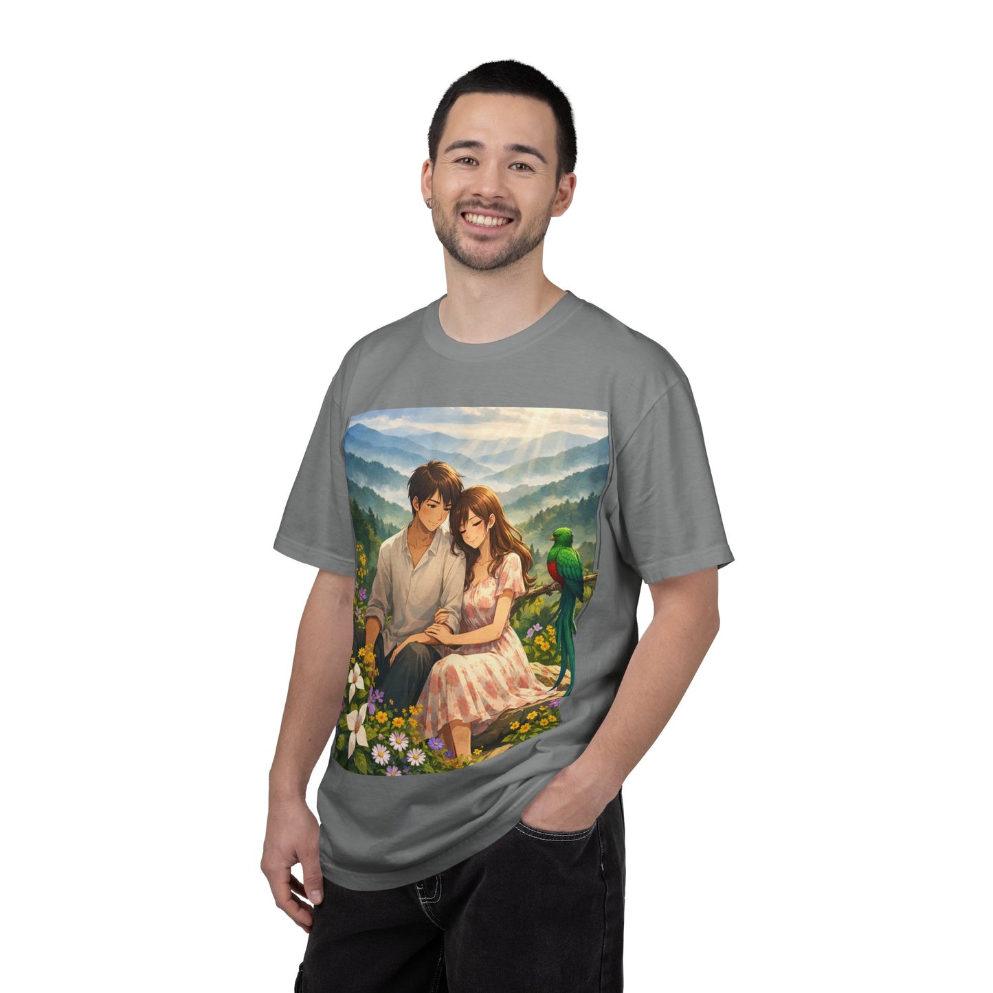Romantic Anime Couple T-Shirt — Sunset Meadow Illustration