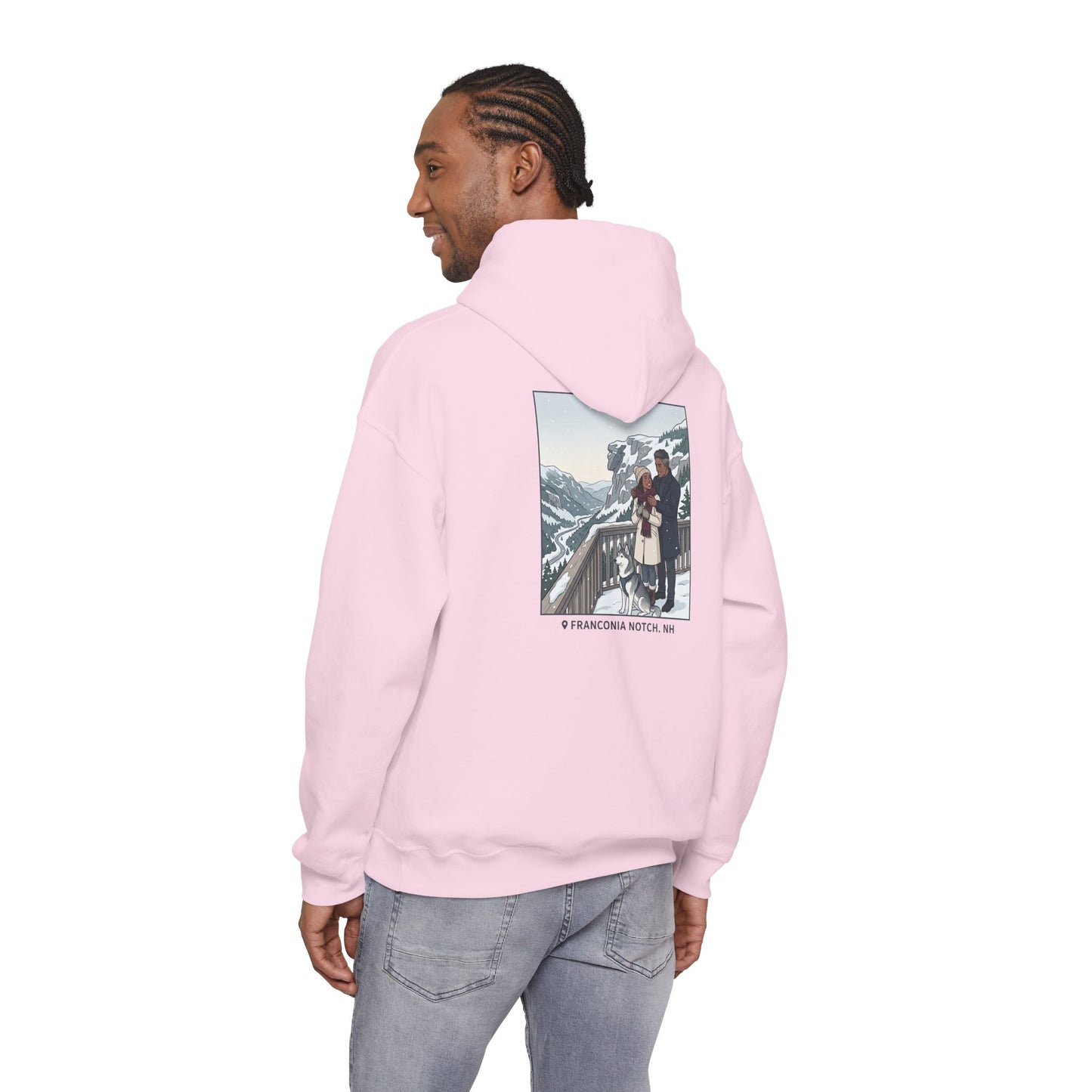 Winter Couple Photo Hoodie — Vintage Alps Travel Graphic Sweatshirt
