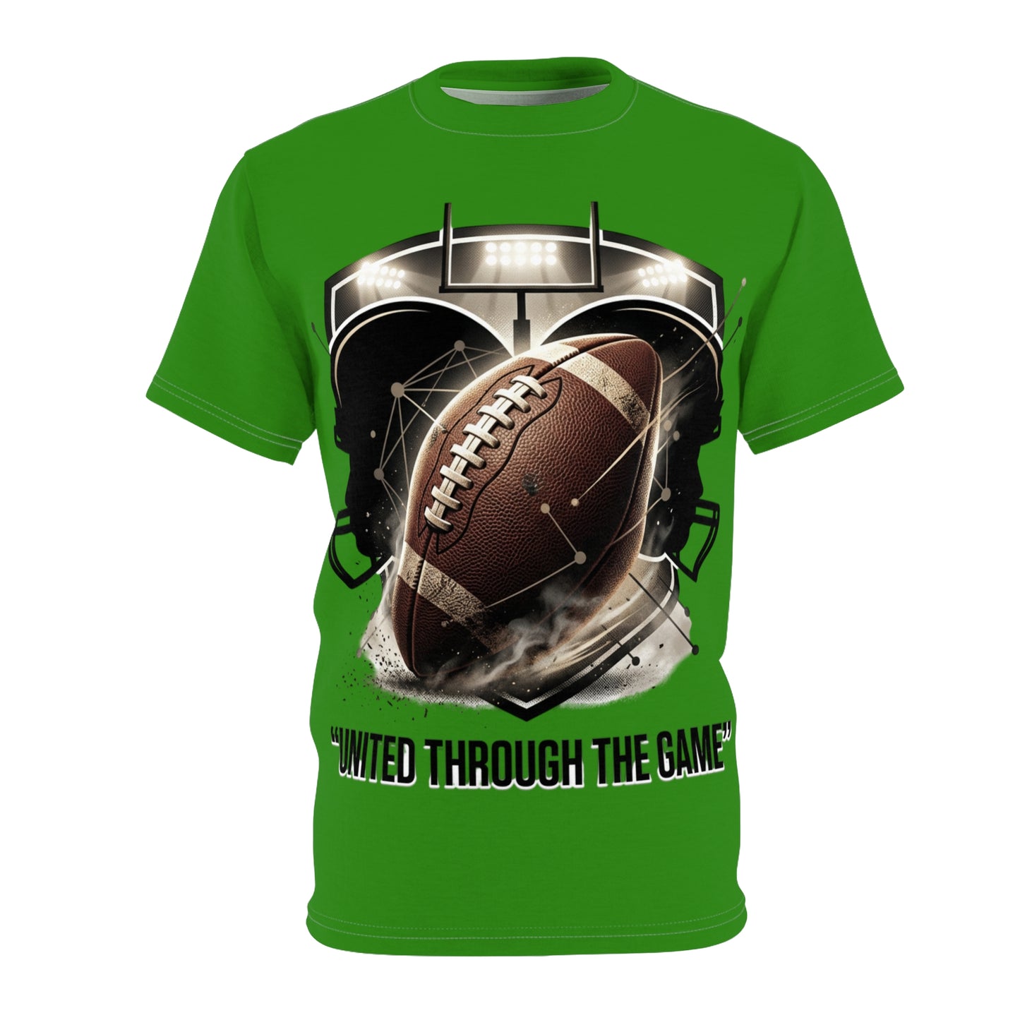 Football Helmet & Ball Tee — "United Through the Game" Graphic T-Shirt