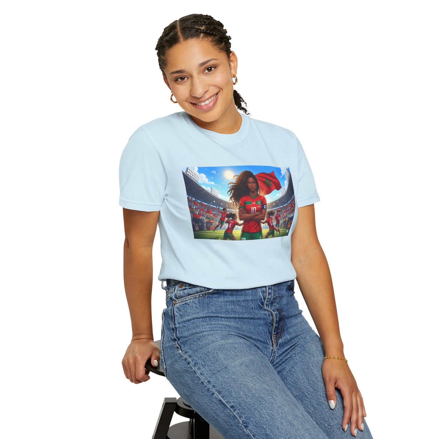 Morocco Soccer Champion Graphic T-Shirt — Inspiring Women’s Football Stadium Design