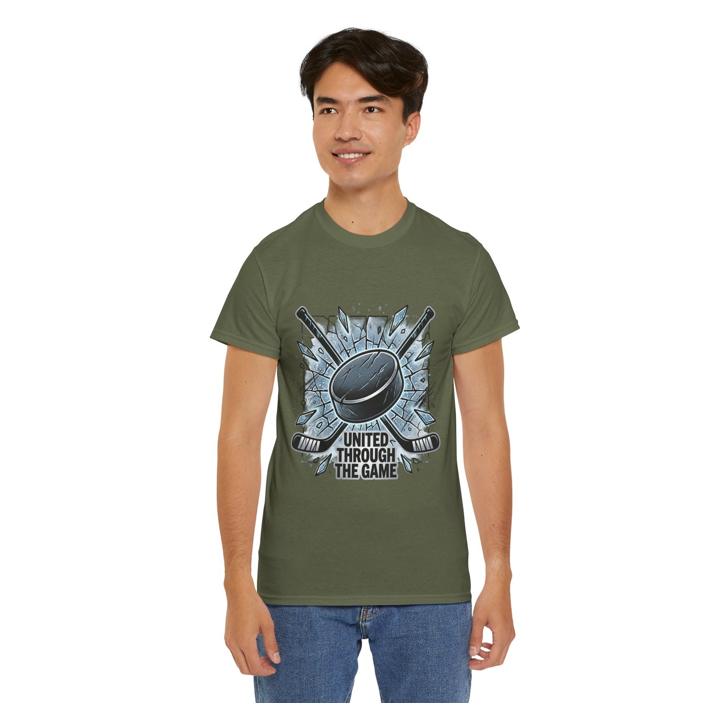 Hockey T-Shirt — "United Through the Game" Graphic Tee