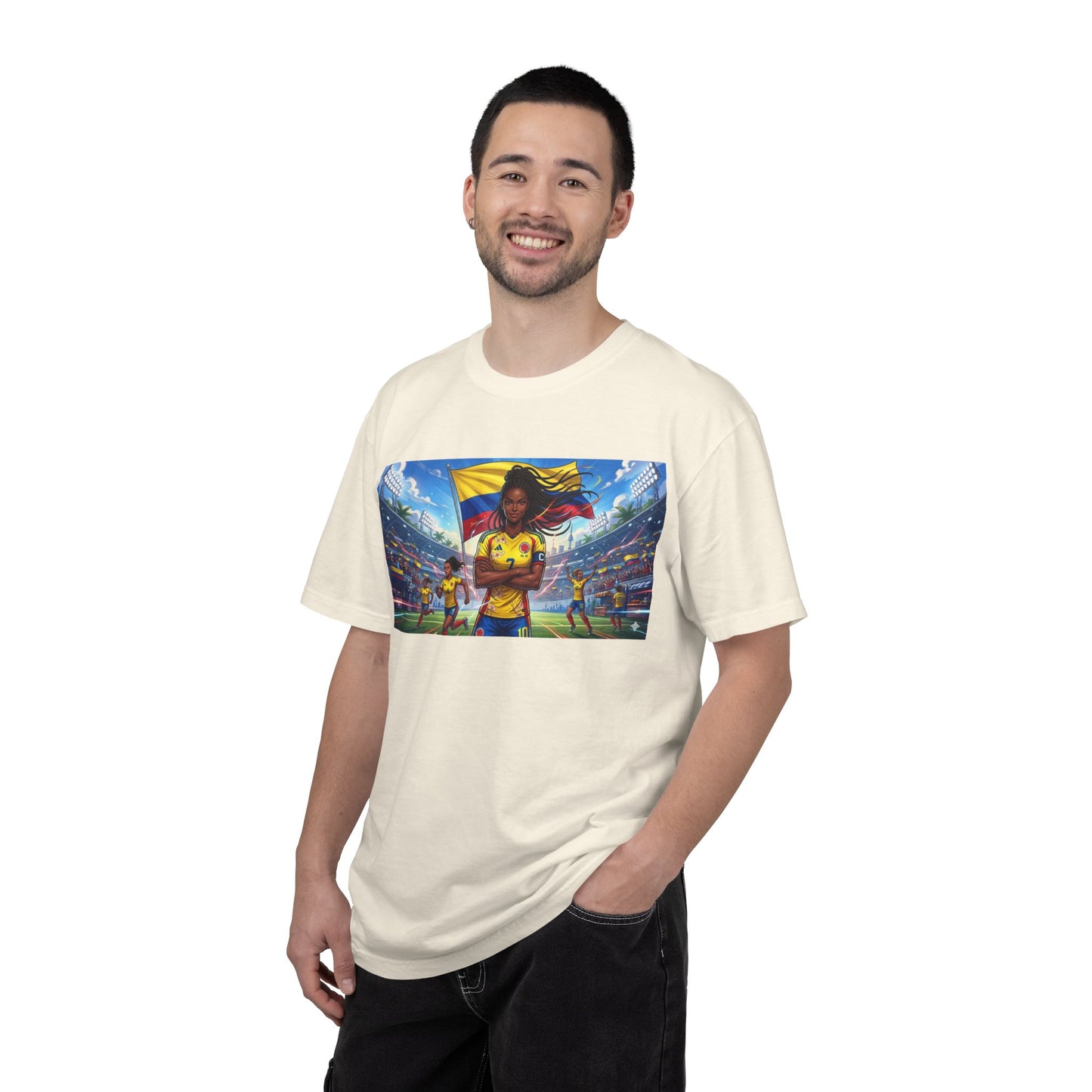 Soccer Champion Graphic T-Shirt — Woman Goalkeeper Stadium Art