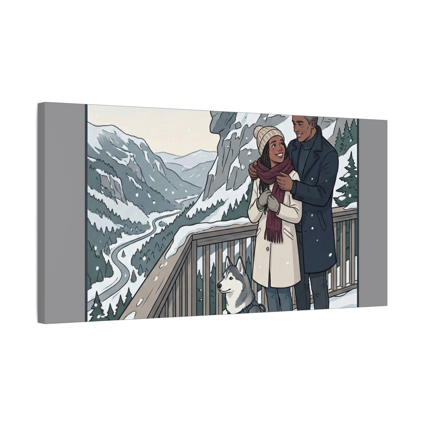 Franconia Notch Winter Couple Canvas Wall Art — Scenic New Hampshire Snowy Overlook Print