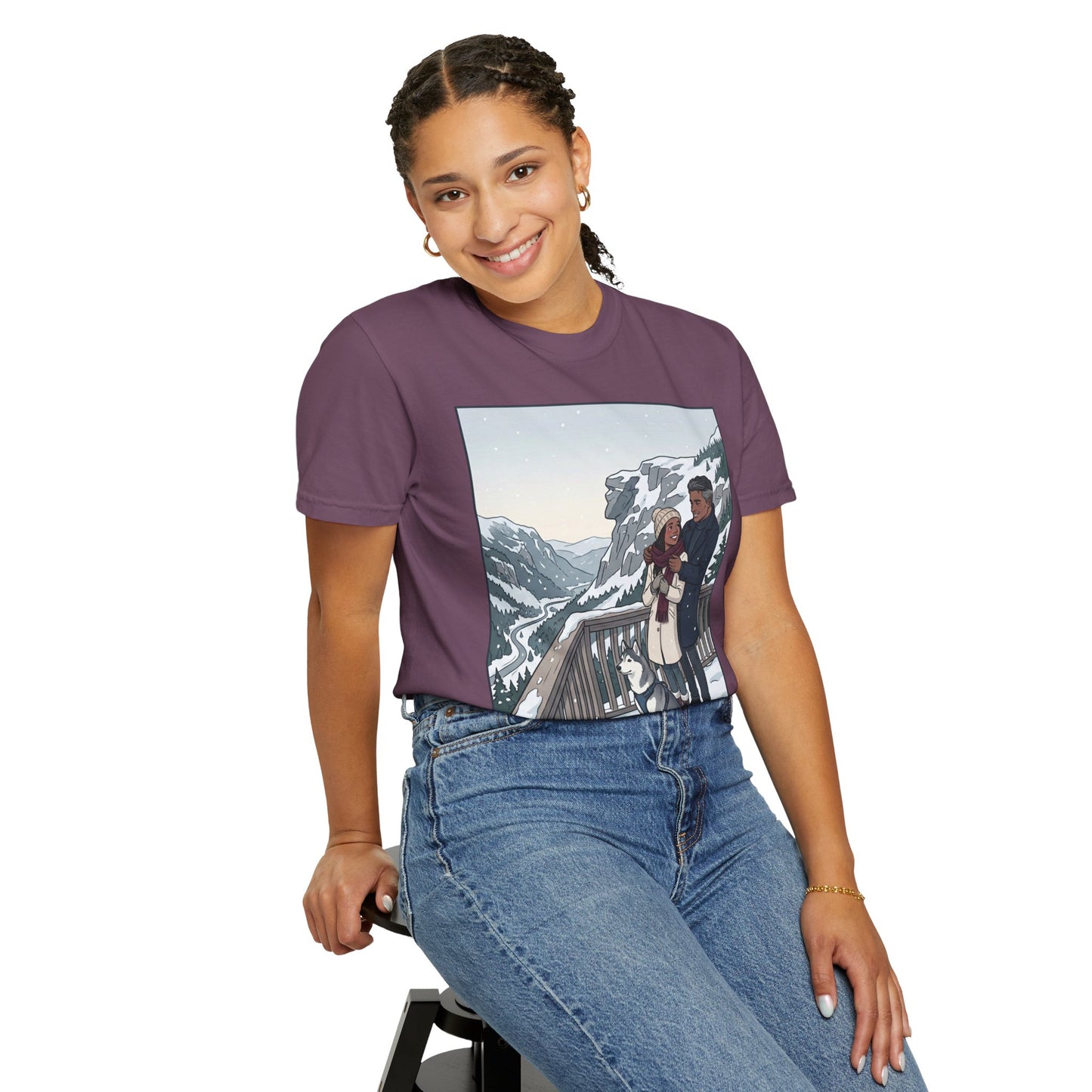 Franconia Notch NH Winter View T-Shirt — Scenic Couple & Husky Travel Tee
