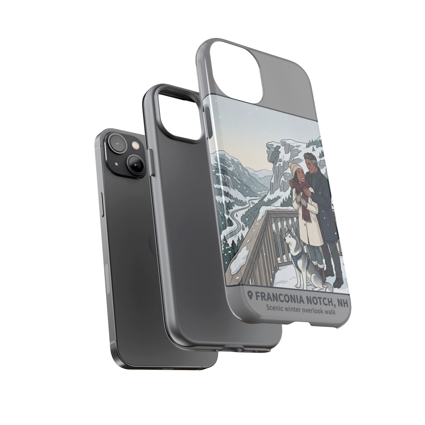 Winter Scenic Phone Case — Franconia Notch NH Couples & Husky Design