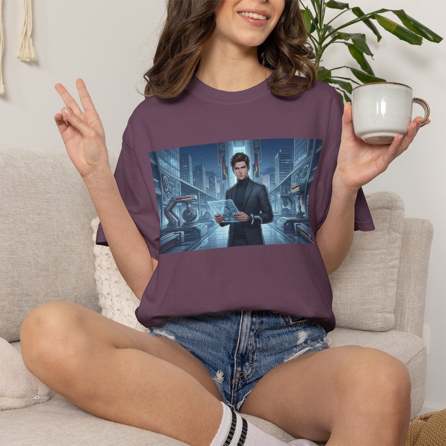 Cyberpunk Detective T-Shirt — Futuristic Noir Cityscape Graphic Tee