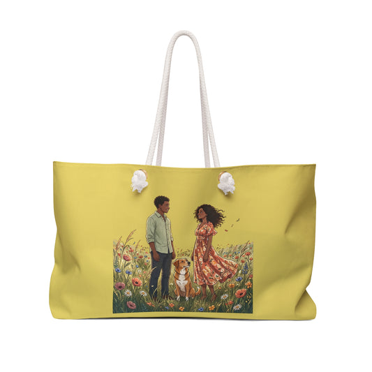 Romantic Meadow Couple Weekender Bag — Floral Field Travel Tote with Dog