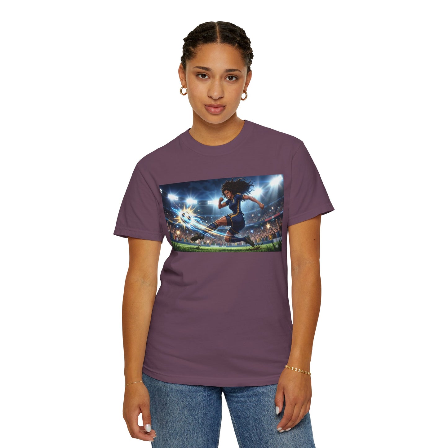 Soccer Kick Graphic T-Shirt — Energetic Stadium Football Design