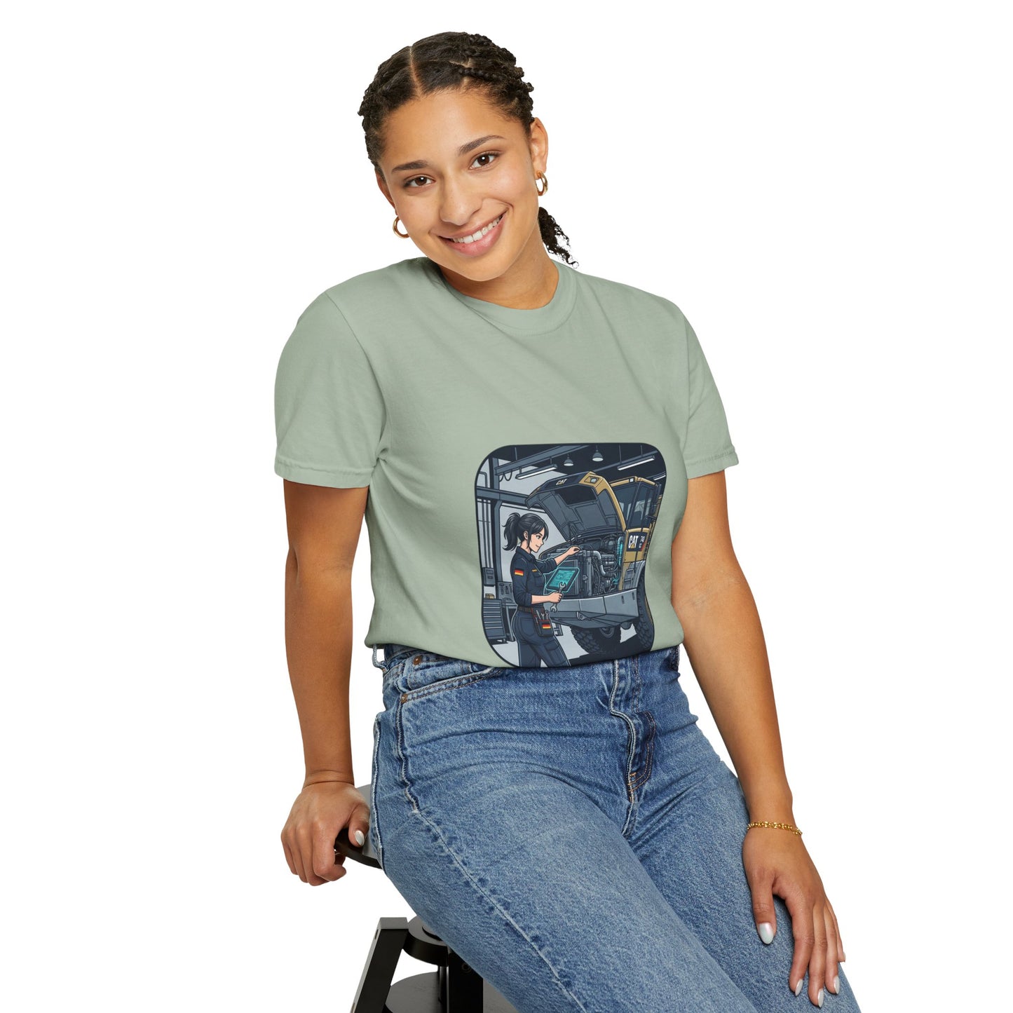 Mechanic Garage Scene T-Shirt — Vintage Truck Repair Illustration