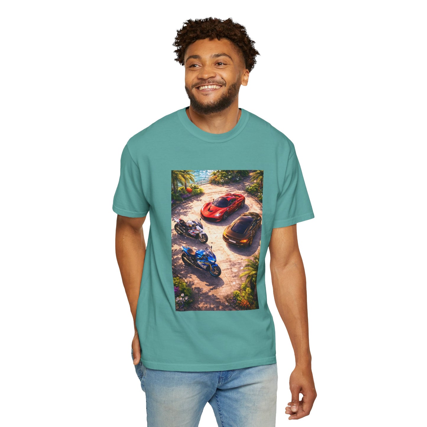 MULTI-VEHICLE - T-Shirt — Tropical Sports Cars & Motorbikes Print