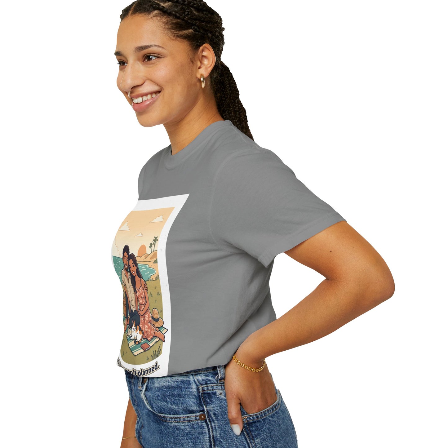 Beach Picnic Couple T‑Shirt — “The best days aren’t planned.” Relaxed Vacation Tee