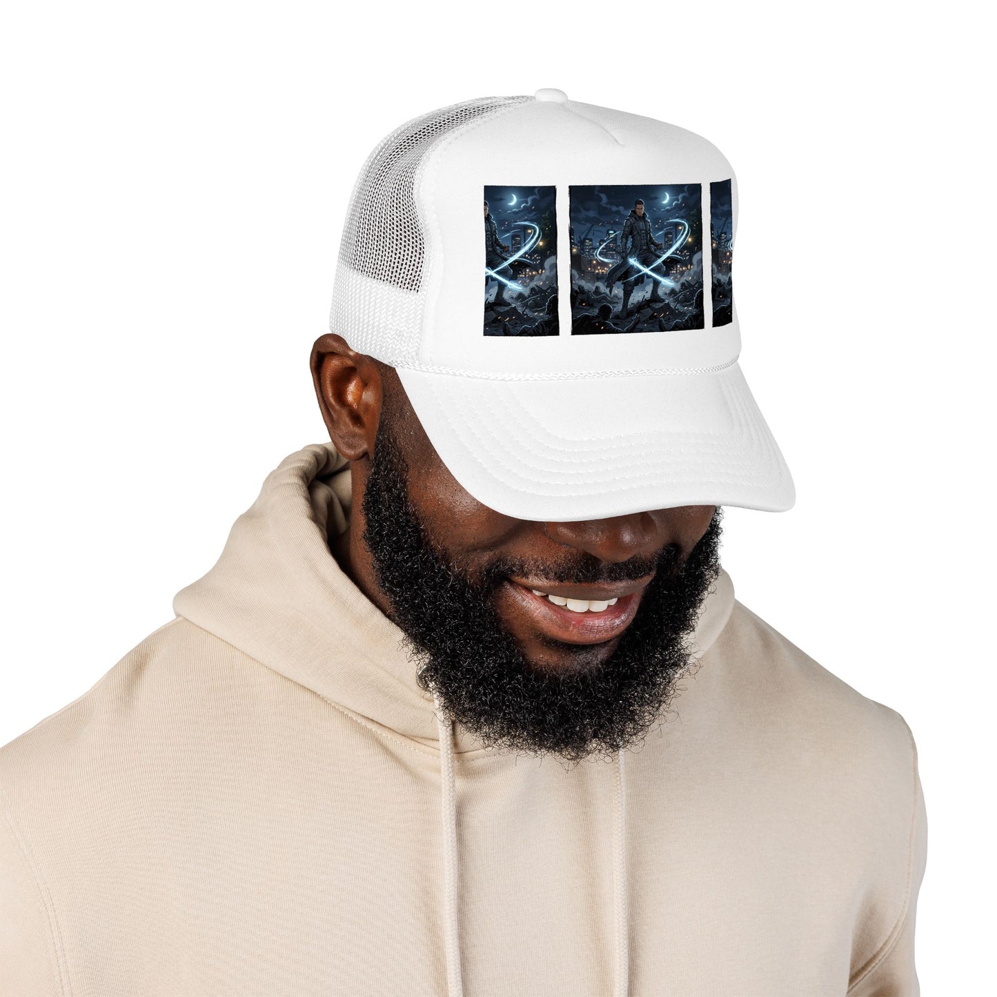 Trucker Hat — Neon Samurai Triptych Foam Trucker Cap