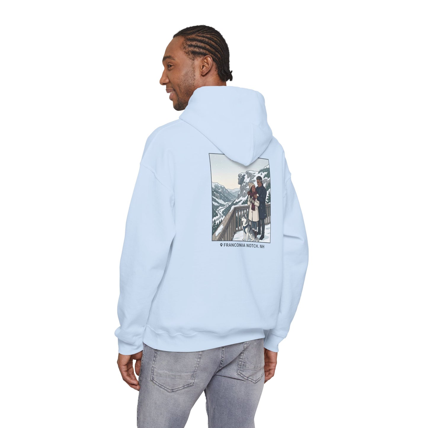 Winter Couple Photo Hoodie — Vintage Alps Travel Graphic Sweatshirt
