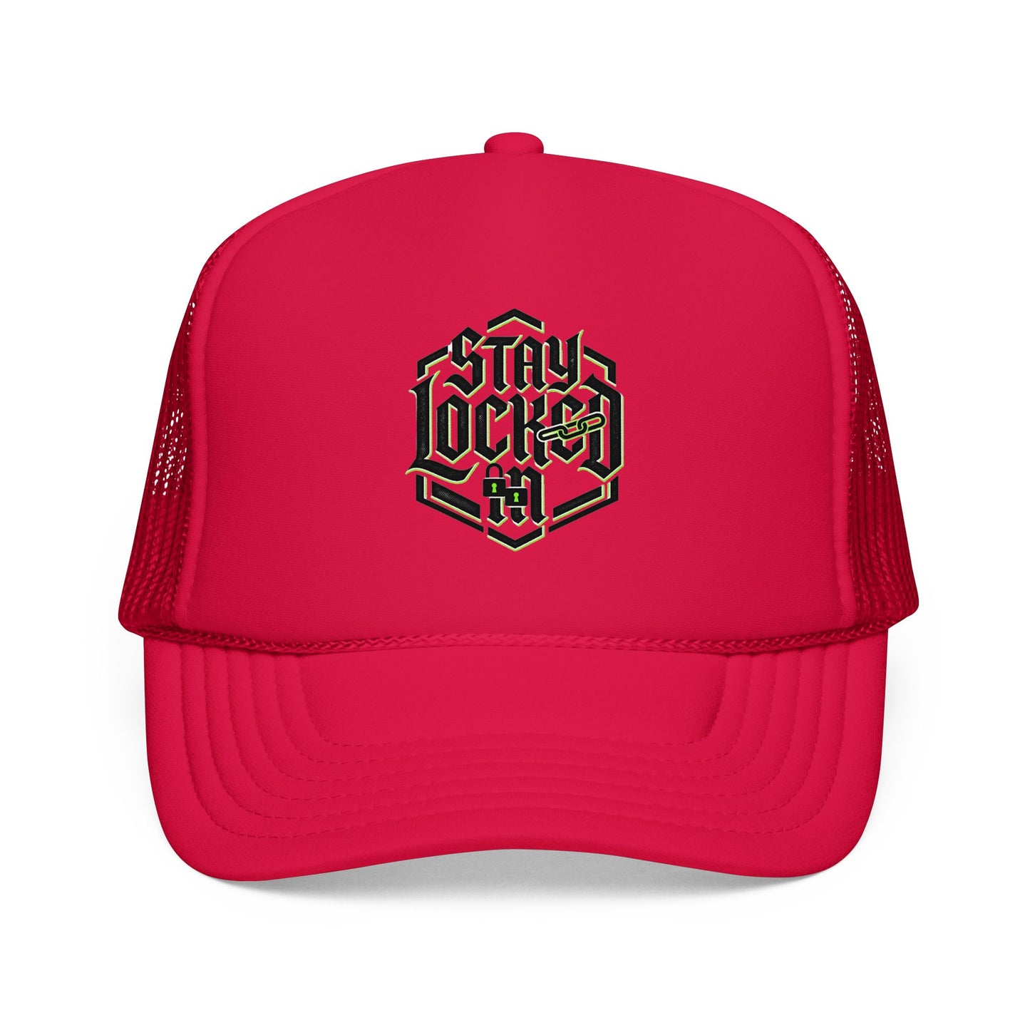 Trucker Hat – Neon 'Stay Lucked In' Embroidered Mesh Cap