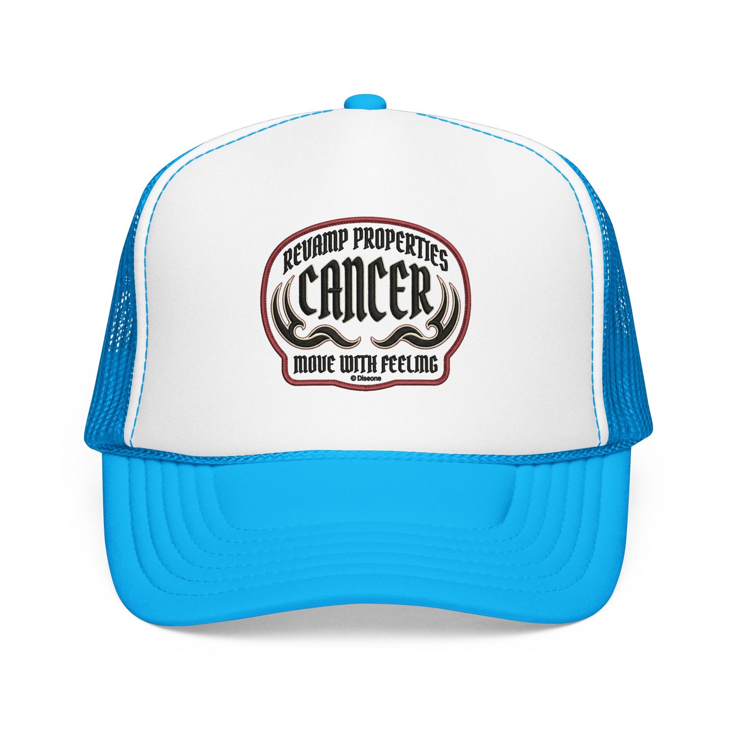Cancer Zodiac Trucker Hat — Vintage Embroidered Skull & Crab Design