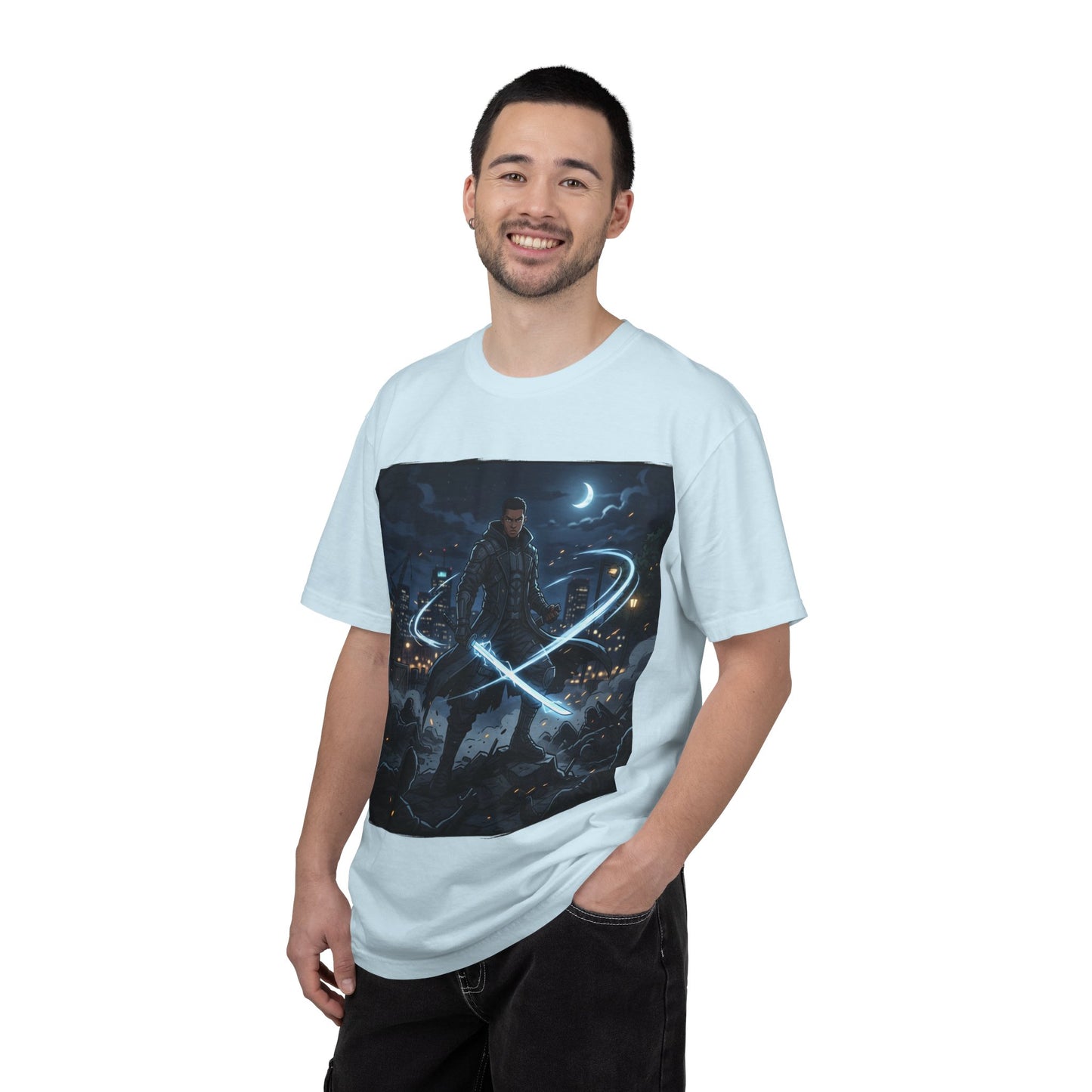 Urban Night Warrior T-Shirt — Neon Samurai Cityscape