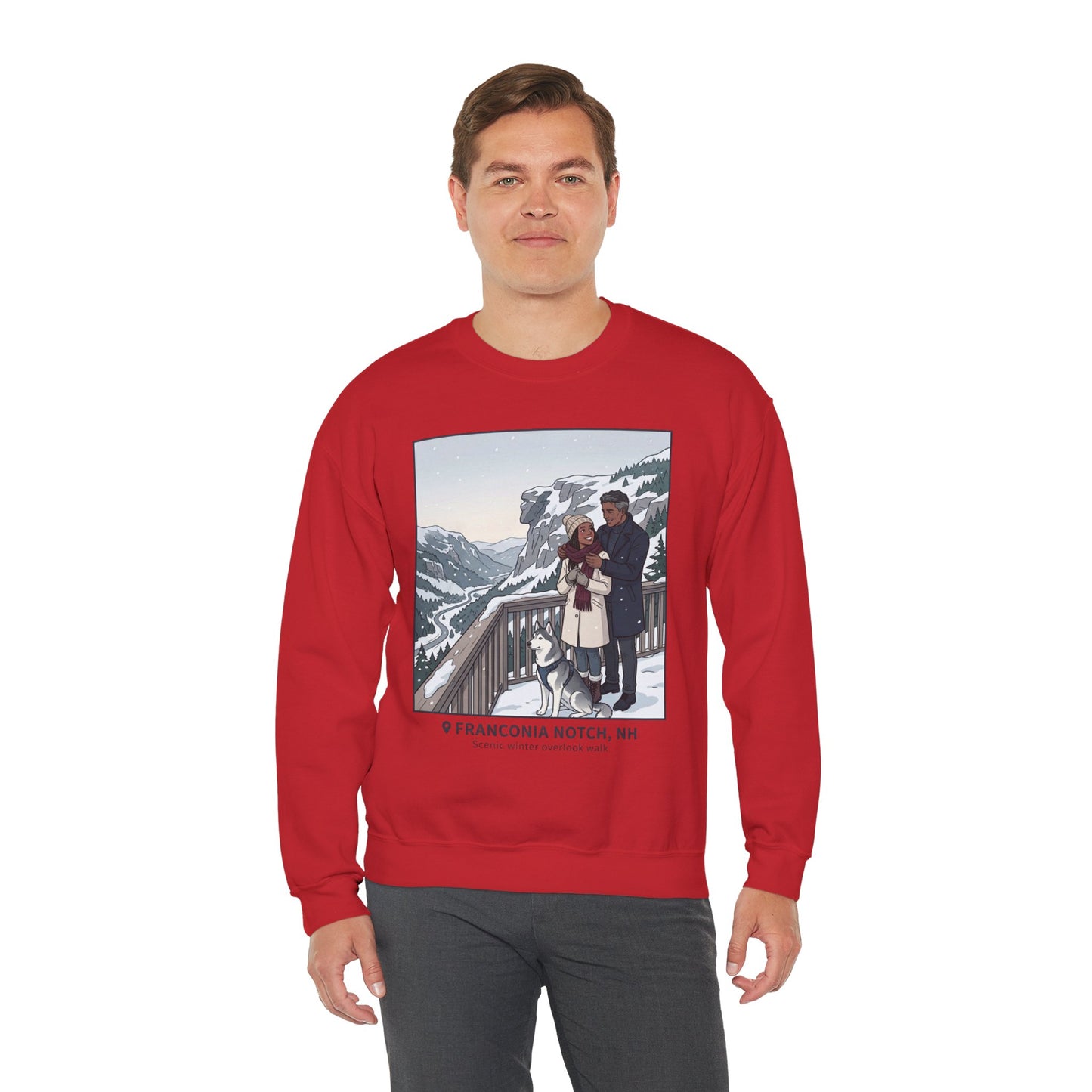 Crewneck Sweatshirt — Franconia Notch Winter Couple Scenic Graphic