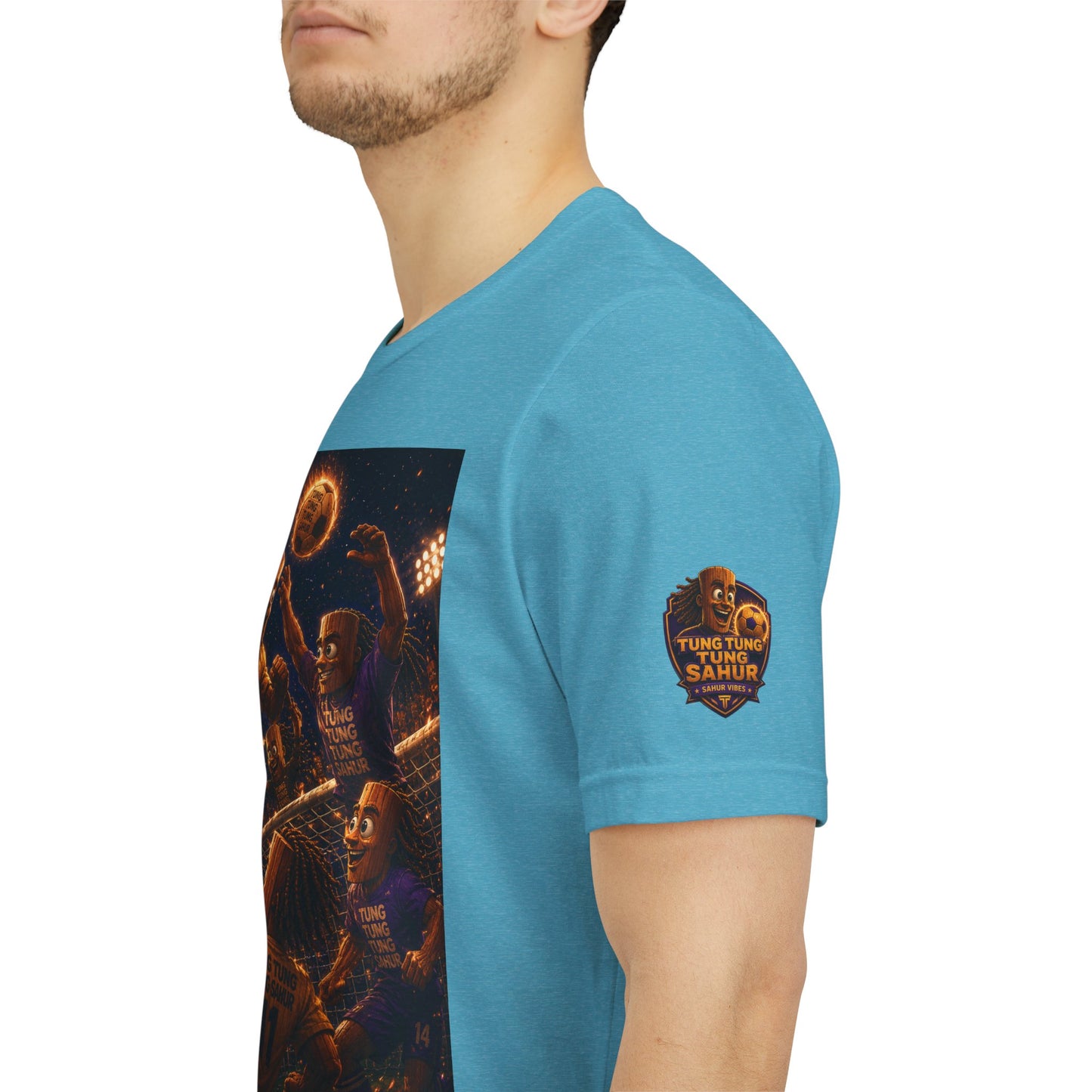 Tung Tung Tung Sahur Header Goal Soccer Action Graphic Tee — Team Court Night Design