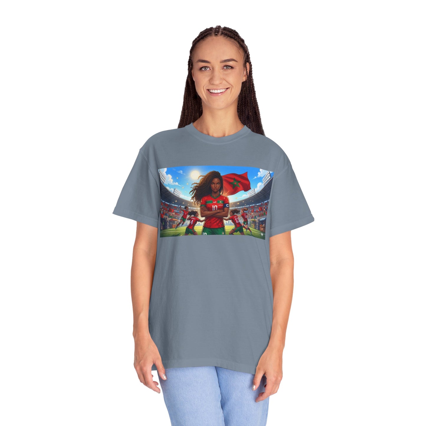 Morocco Soccer Champion Graphic T-Shirt — Inspiring Women’s Football Stadium Design