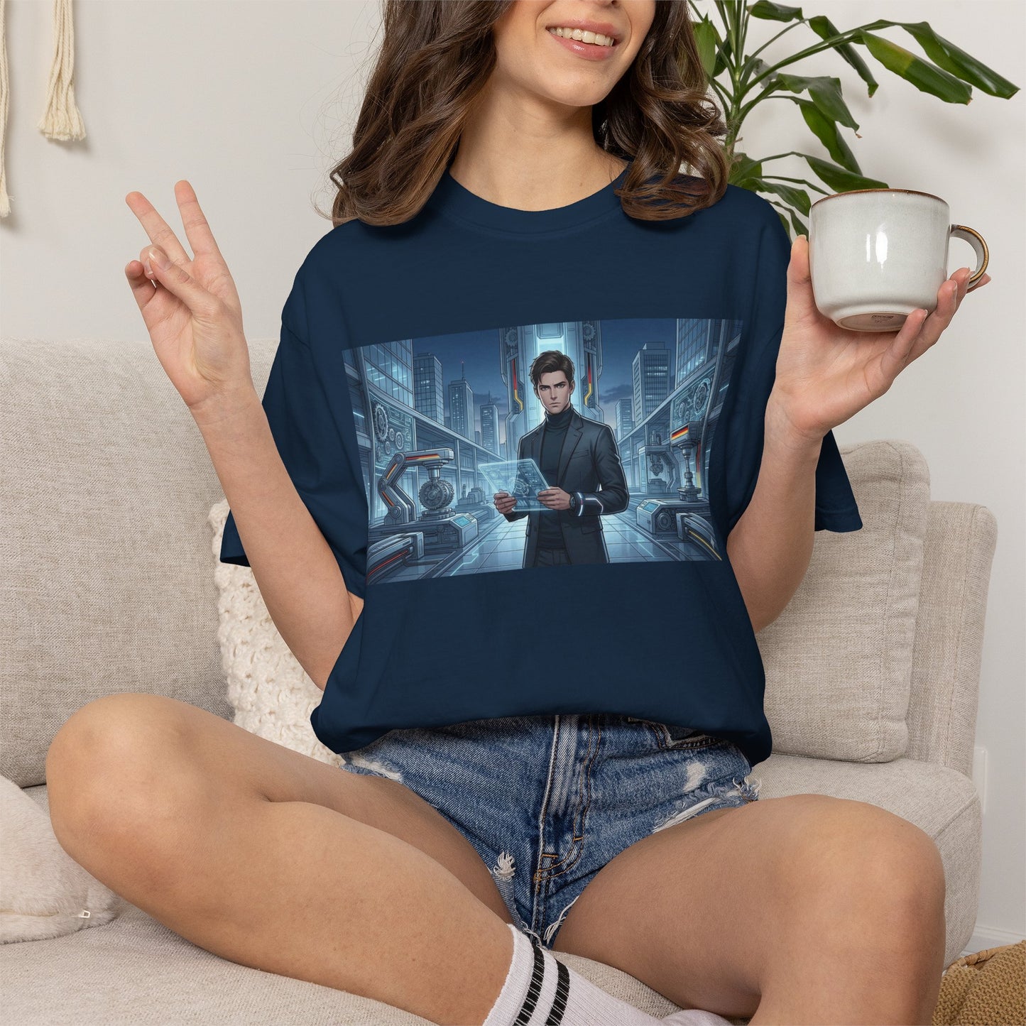 Cyberpunk Detective T-Shirt — Futuristic Noir Cityscape Graphic Tee
