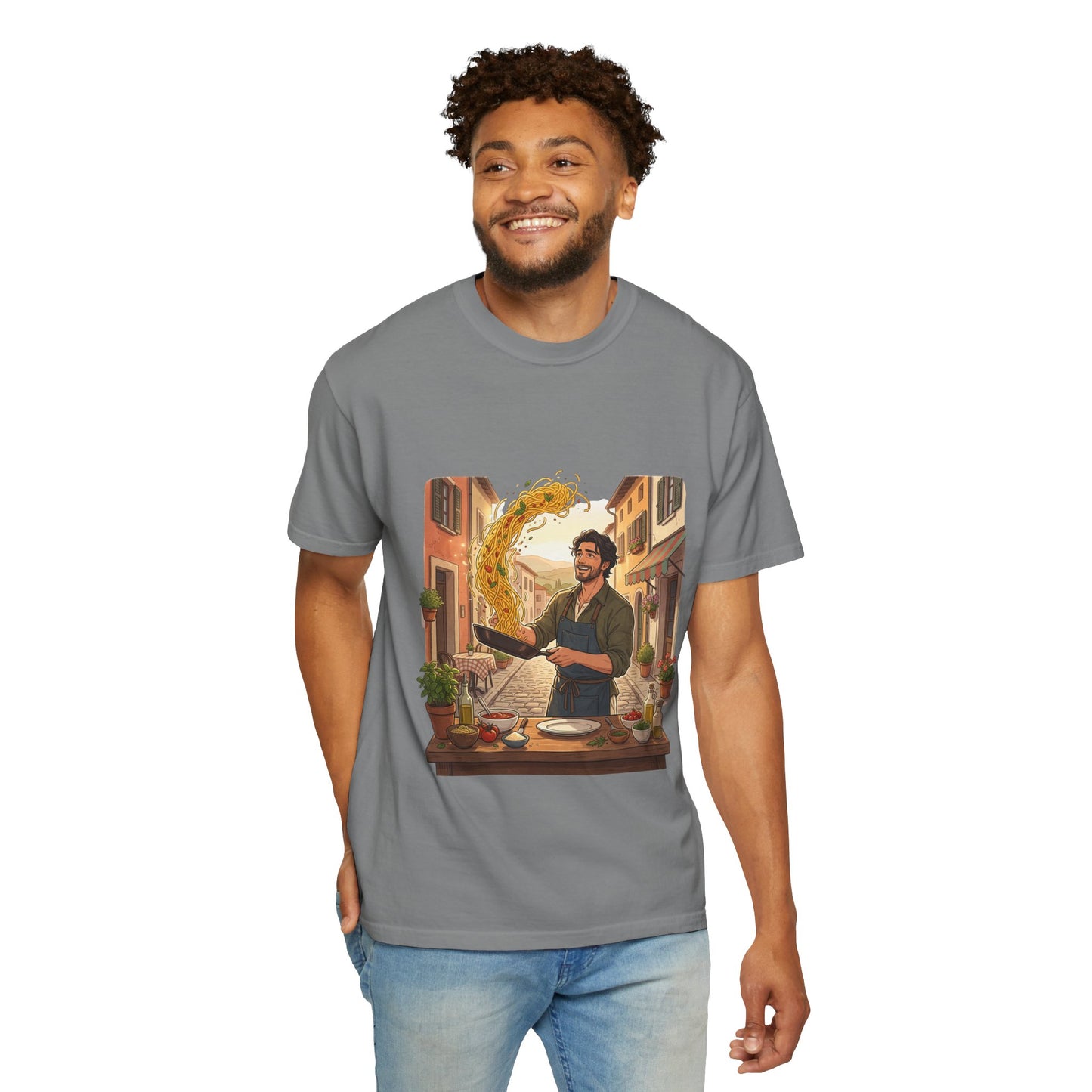 Italian Chef Pasta Toss T-Shirt — Vintage Street Kitchen Cooking Graphic Tee