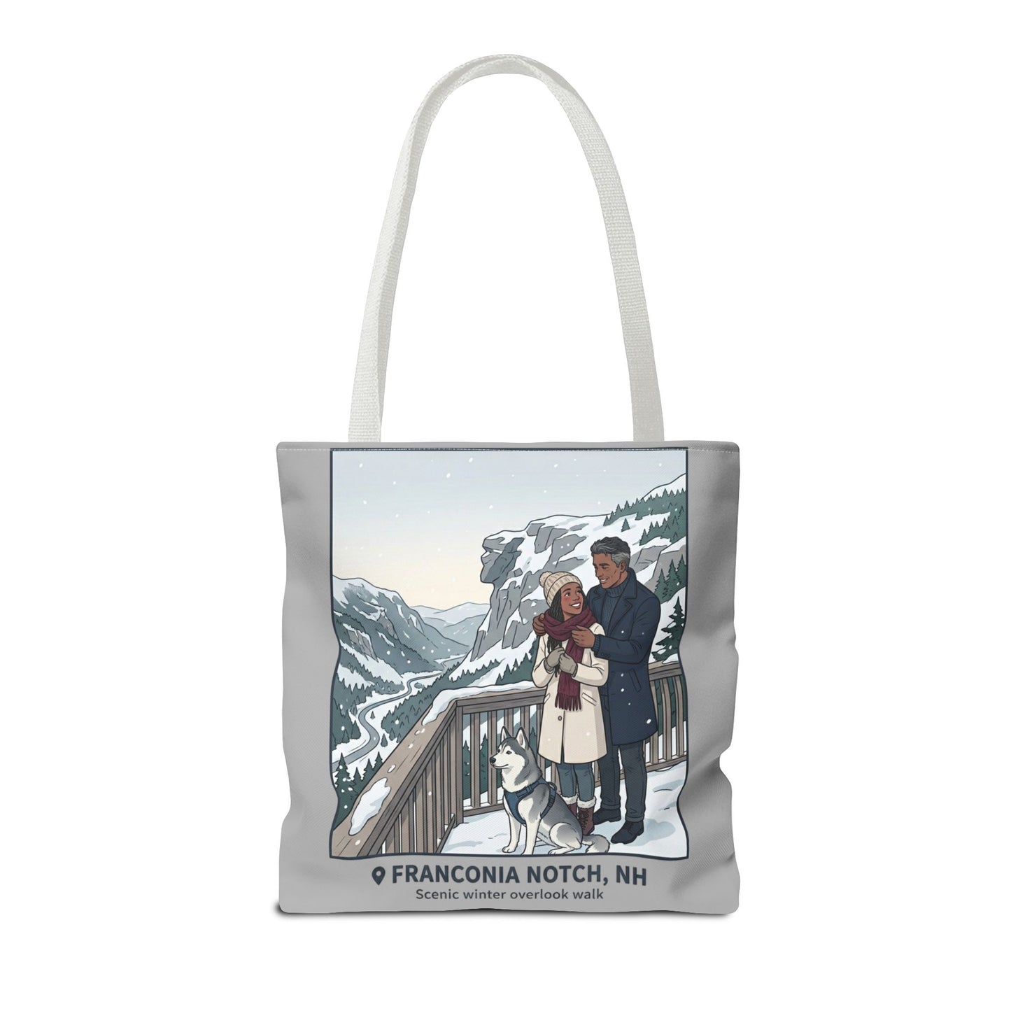 Franconia Notch Winter Couple Tote Bag — Scenic New Hampshire Snowy Overlook Tote