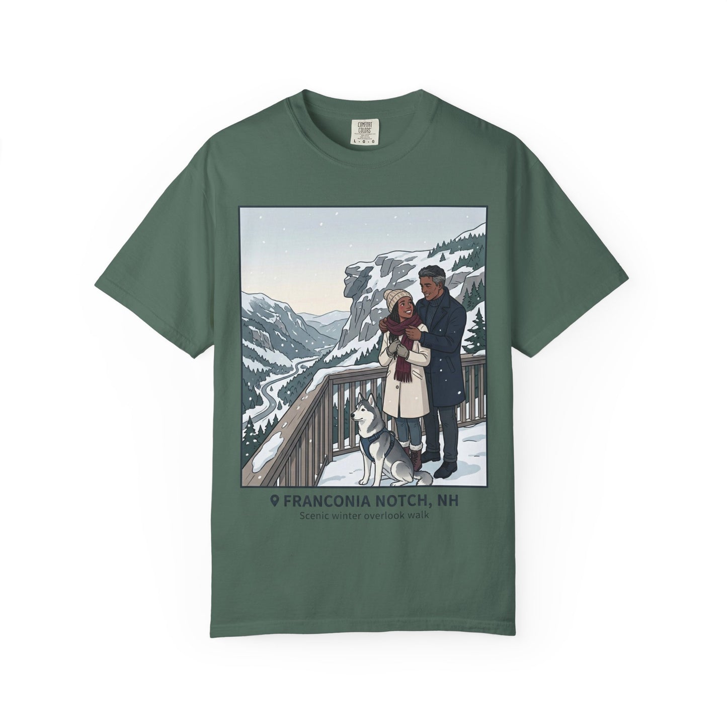 Franconia Notch NH Winter View T-Shirt — Scenic Couple & Husky Travel Tee