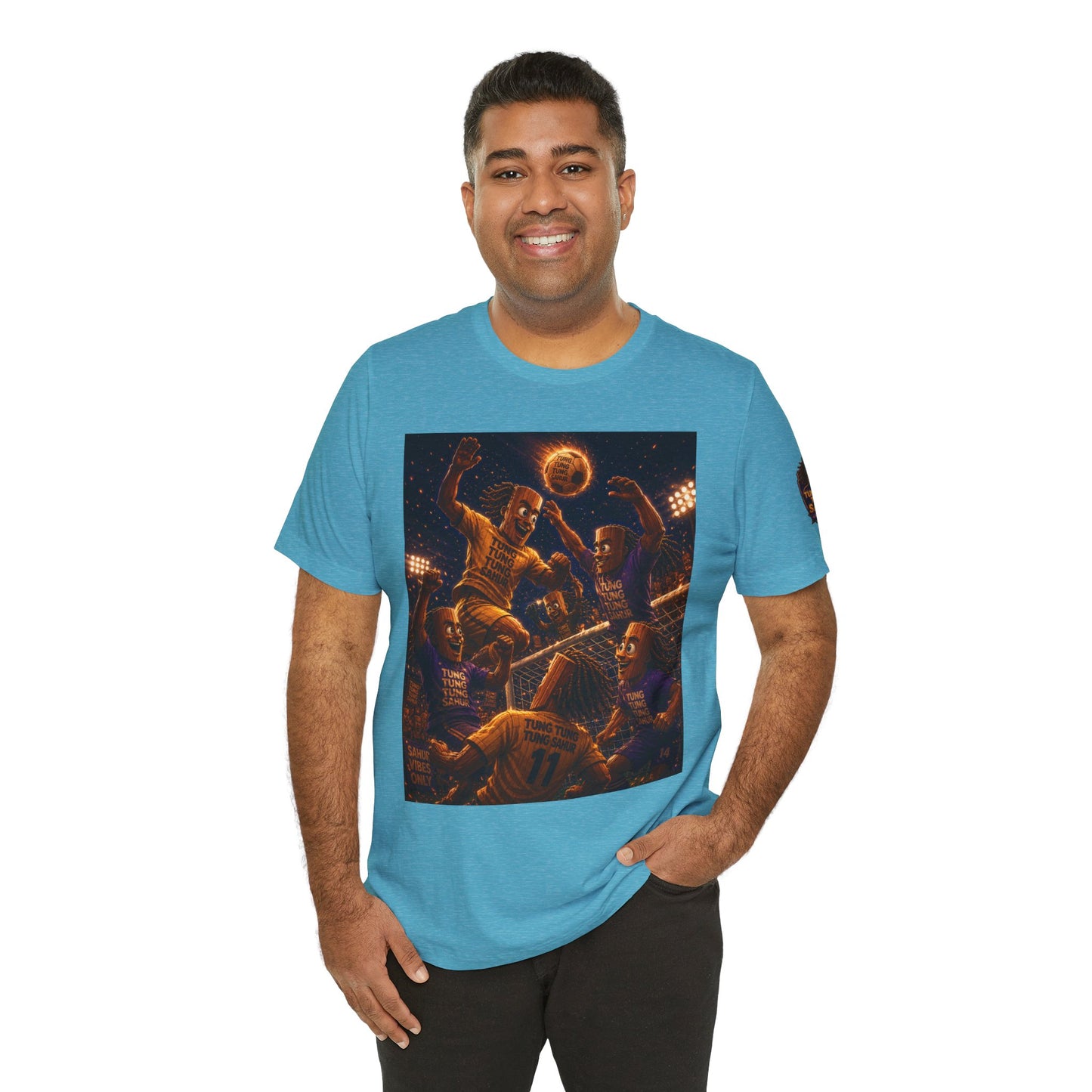 Tung Tung Tung Sahur Header Goal Soccer Action Graphic Tee — Team Court Night Design