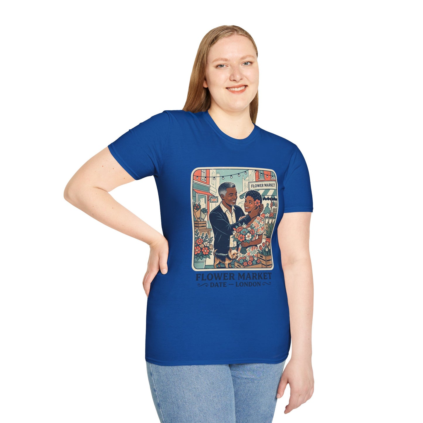 Flower Market Date — London T-Shirt — Retro Couple Floral Market Graphic Tee