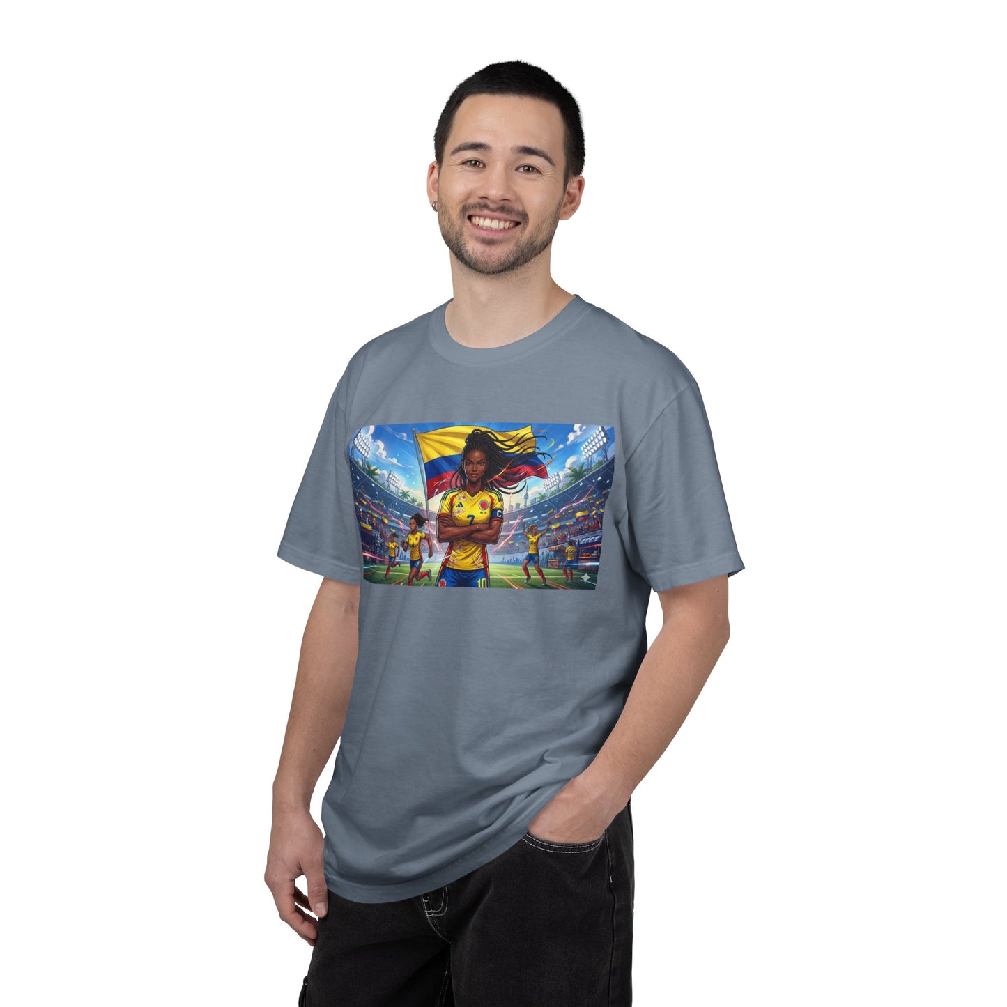 Soccer Champion Graphic T-Shirt — Woman Goalkeeper Stadium Art