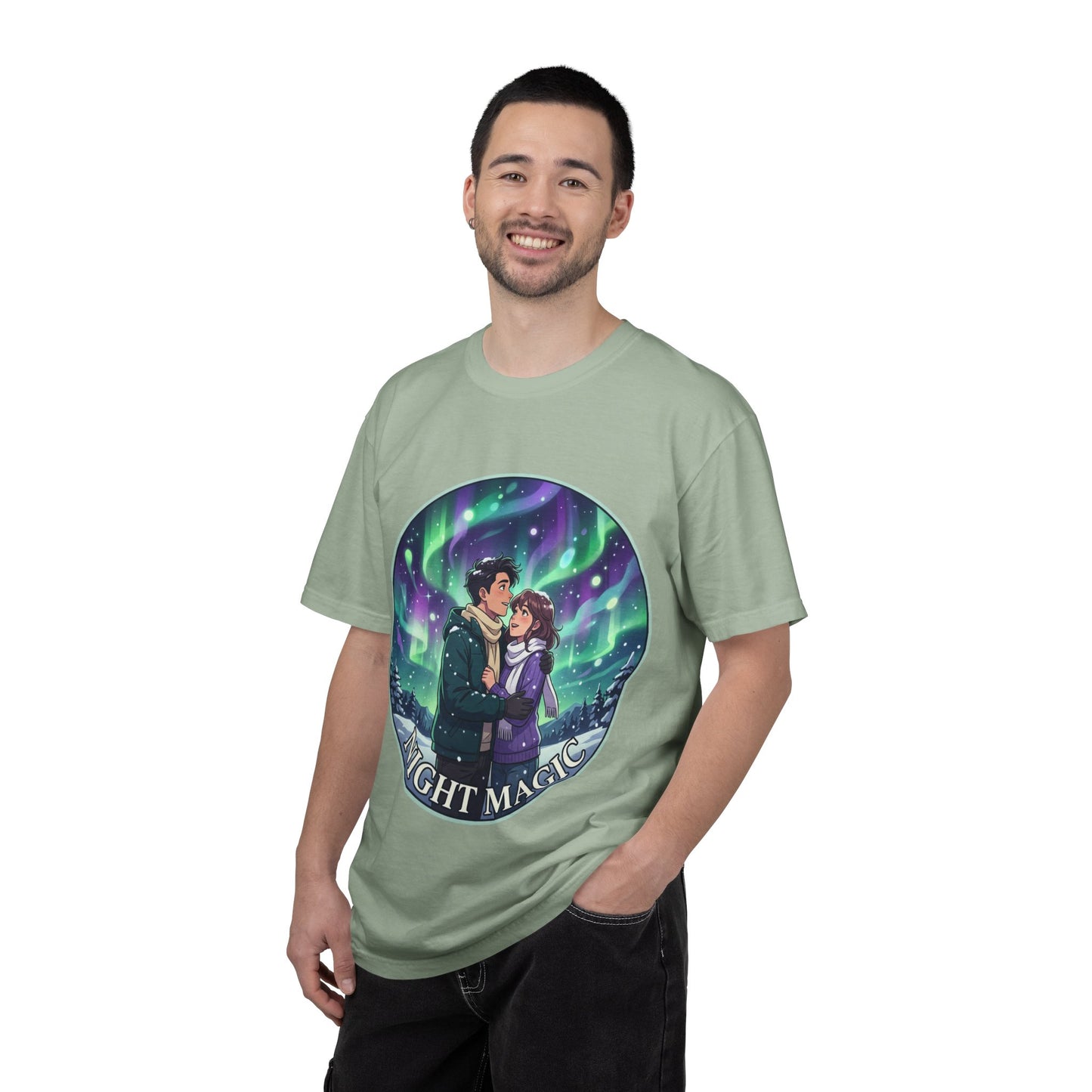 Night Magic T-Shirt — Northern Lights Couple Illustration