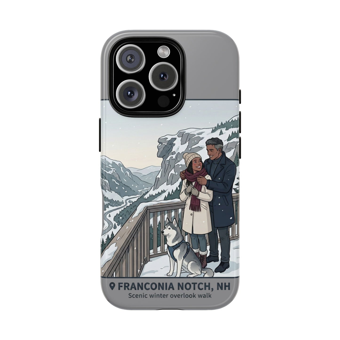 Winter Scenic Phone Case — Franconia Notch NH Couples & Husky Design