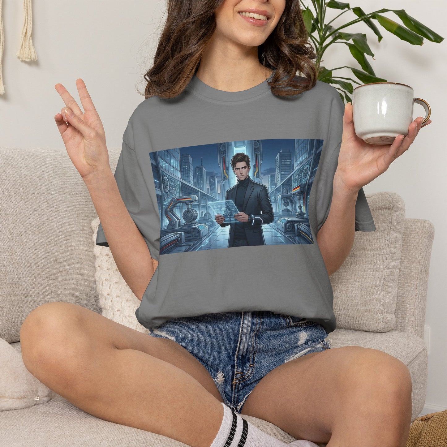Cyberpunk Detective T-Shirt — Futuristic Noir Cityscape Graphic Tee