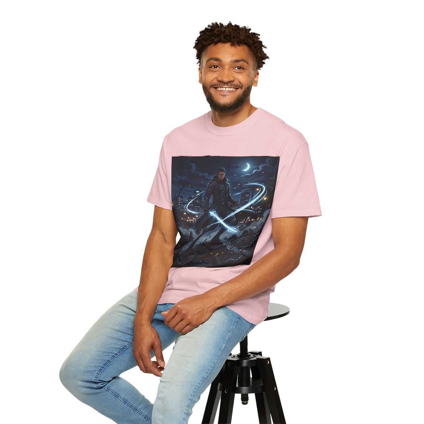 Urban Night Warrior T-Shirt — Neon Samurai Cityscape