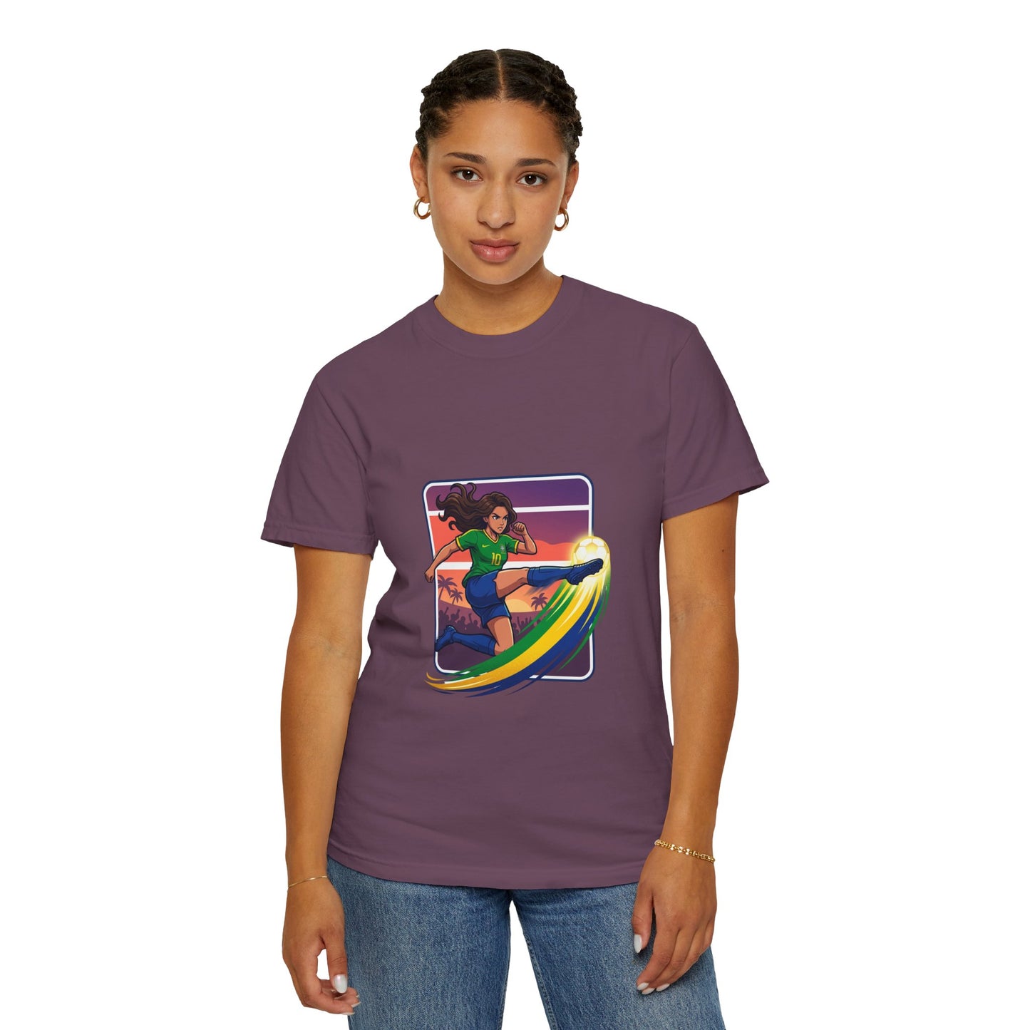 Surfing Sunset T-Shirt — Girl Surfer Rainbow Wave Graphic Tee