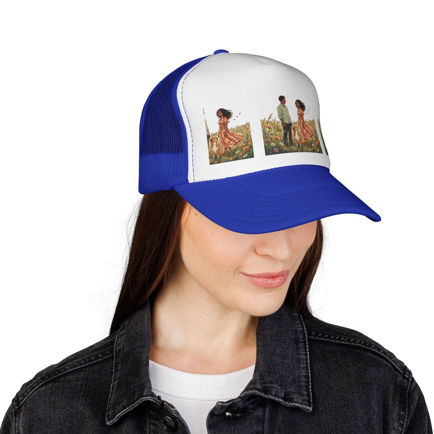 Trucker Cap — Boho Couple Meadow Illustration Hat