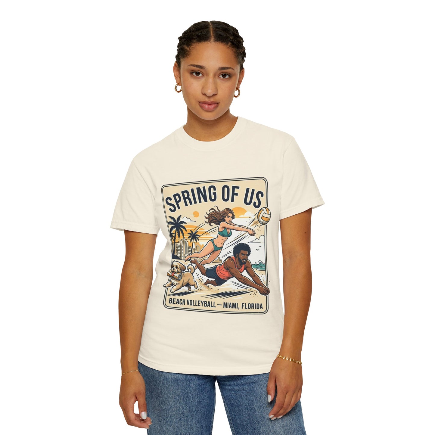 Spring of Us Beach Volleyball T-Shirt — Miami, Florida Retro Sun & Palm Tee