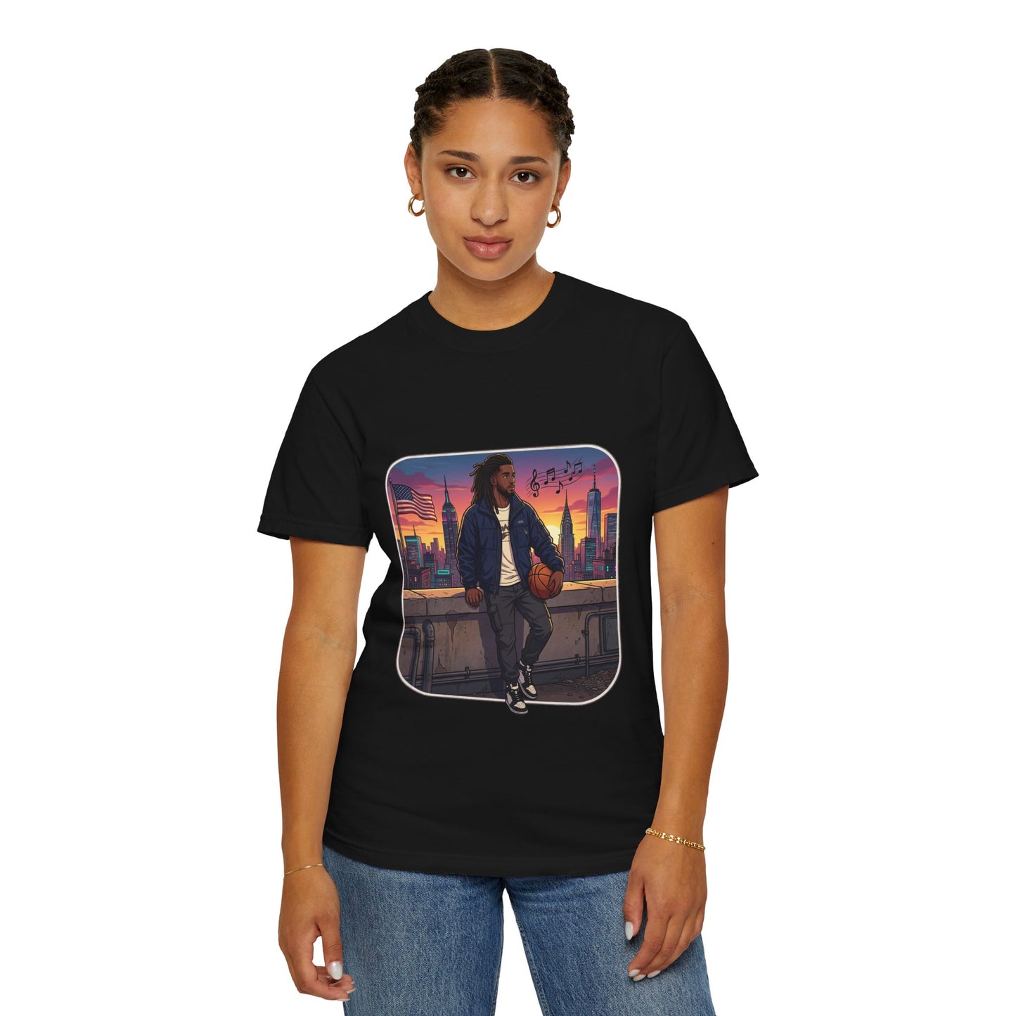 City Sunset Basketball Player T-Shirt — Urban Hoop Lifestyle Tee