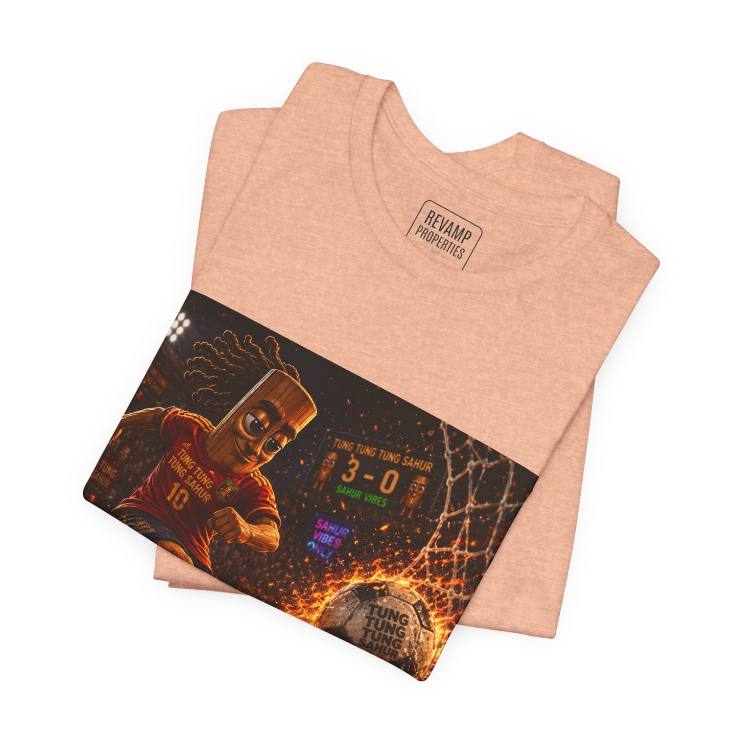 Tung Tung Tung Sahur Soccer Kick Firestorm Graphic Tee — ‘Goal’ Animated Kick Design