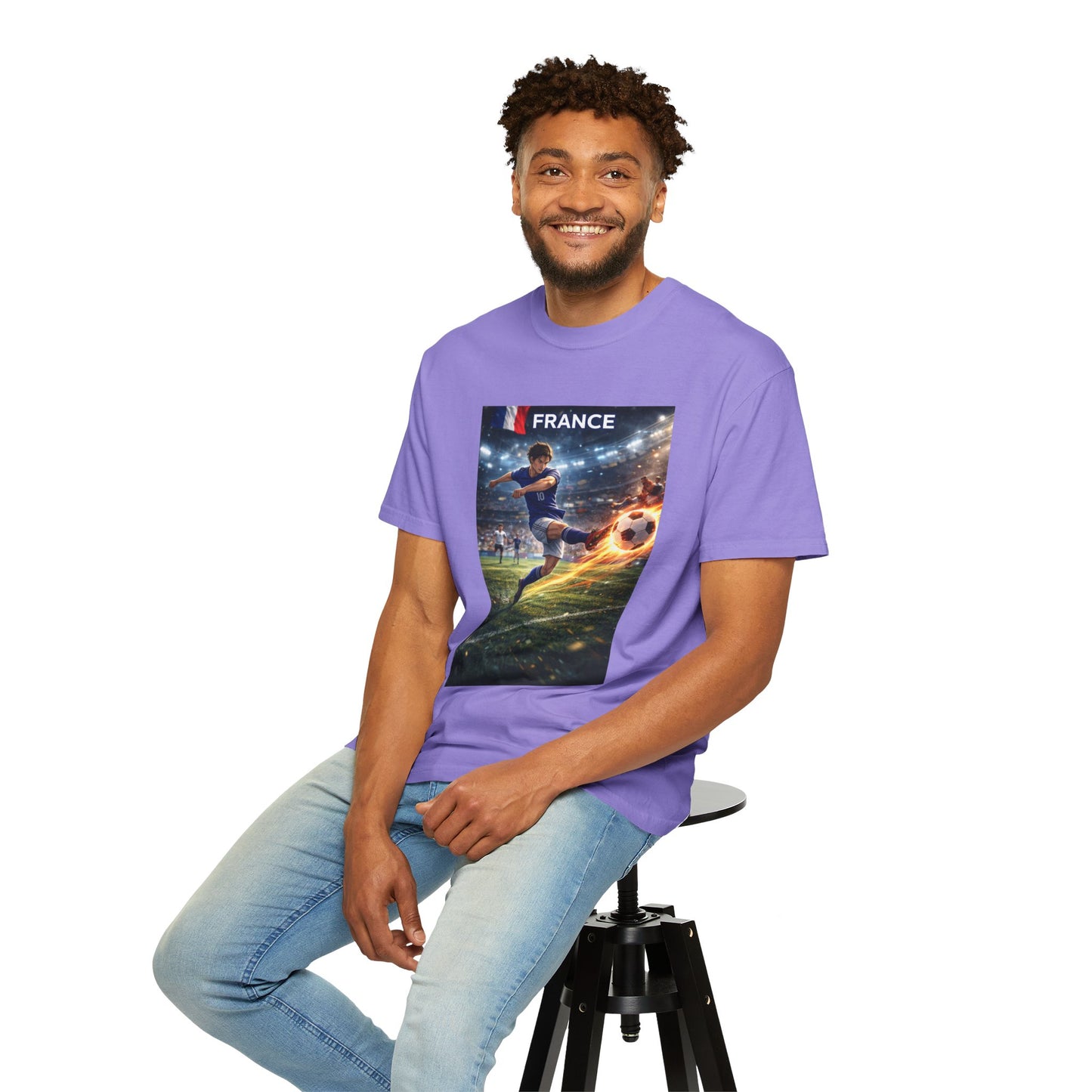 France Soccer Player Graphic T-Shirt — Football Kick Stadium Design