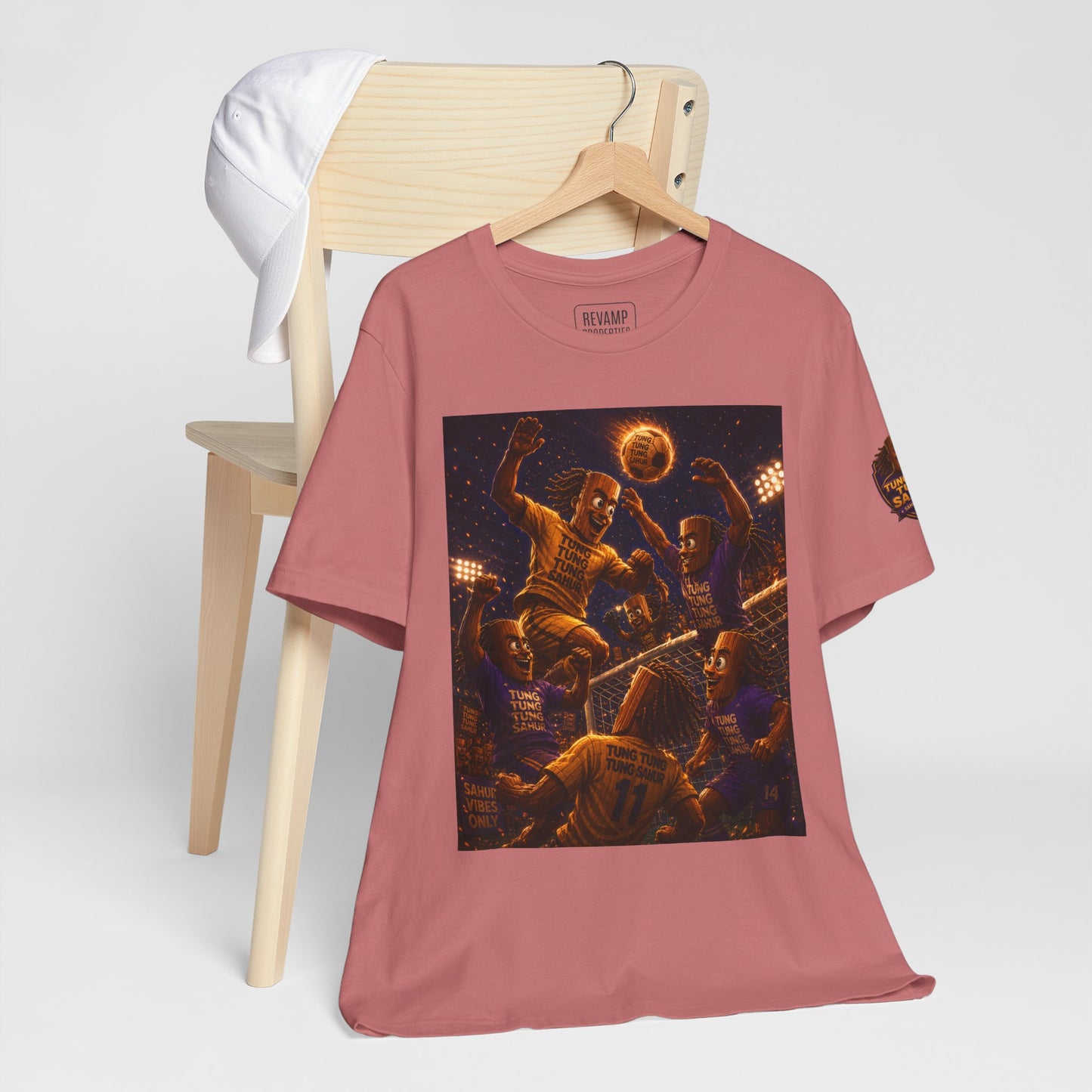 Tung Tung Tung Sahur Header Goal Soccer Action Graphic Tee — Team Court Night Design