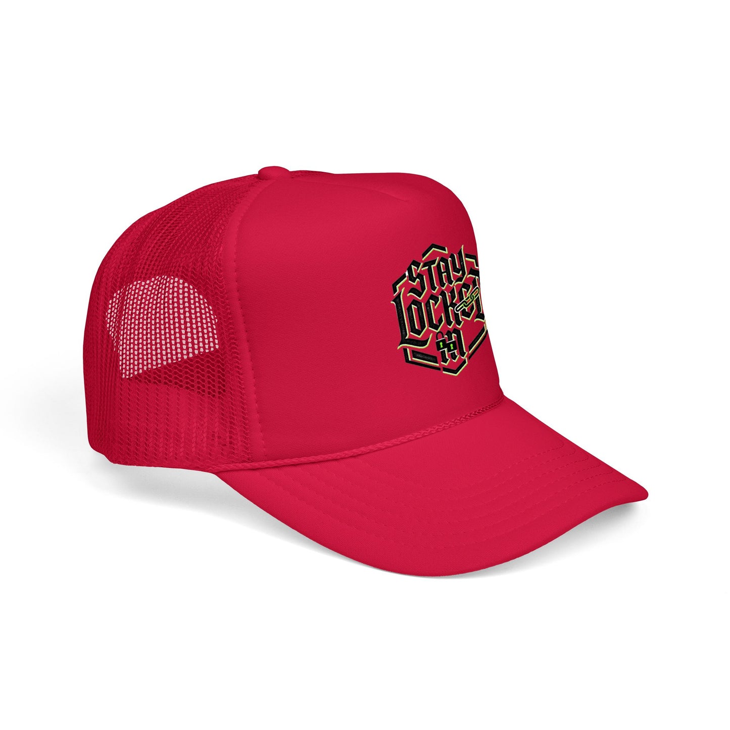 Trucker Hat – Neon 'Stay Lucked In' Embroidered Mesh Cap