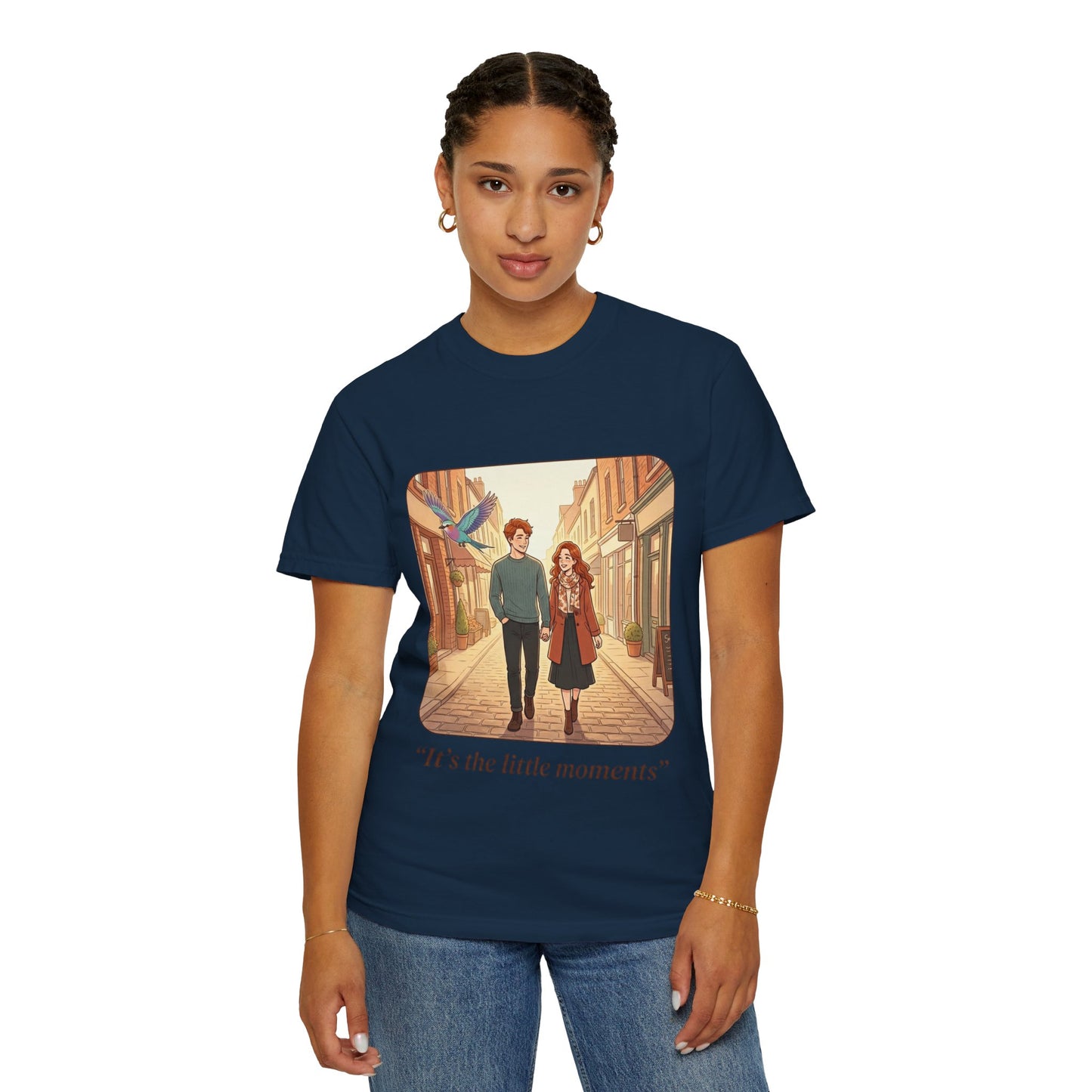 Romantic Stroll T-Shirt — “It’s the little moments” Couple Illustration Tee